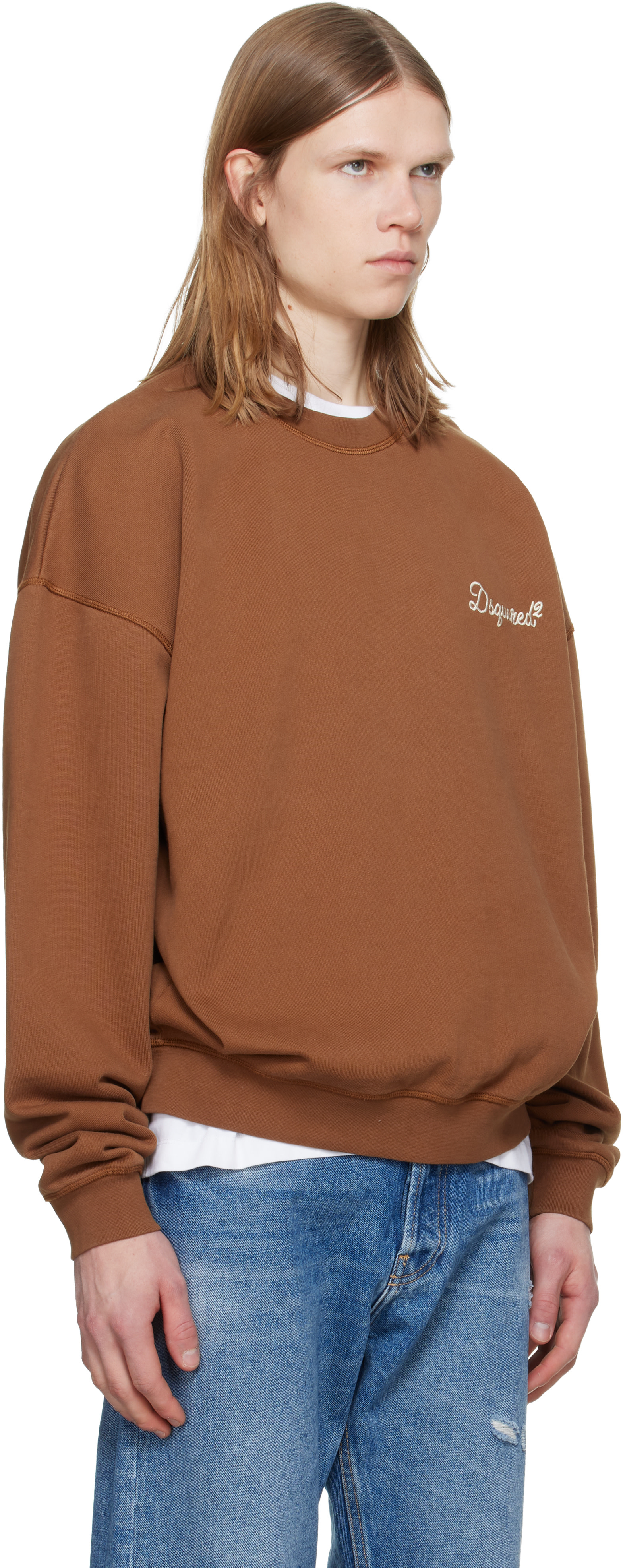 Dsquared2 - Pull molletonné décontracté brun à logo manuscrit et à col ras du cou