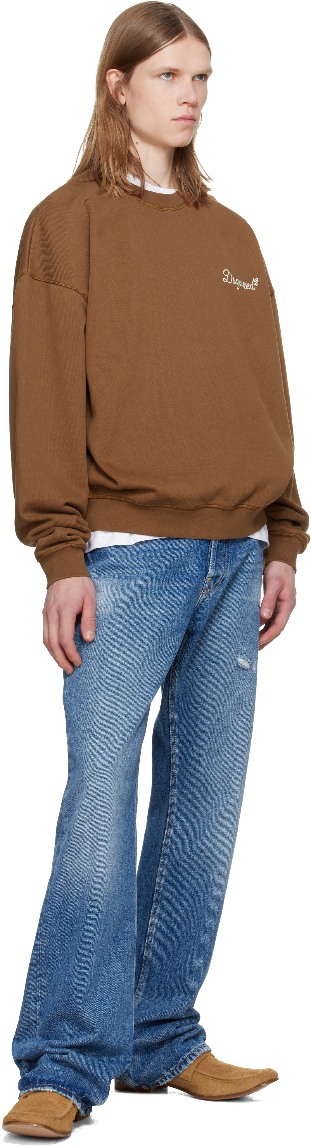 Dsquared2 - Pull molletonné décontracté brun à logo manuscrit et à col ras du cou