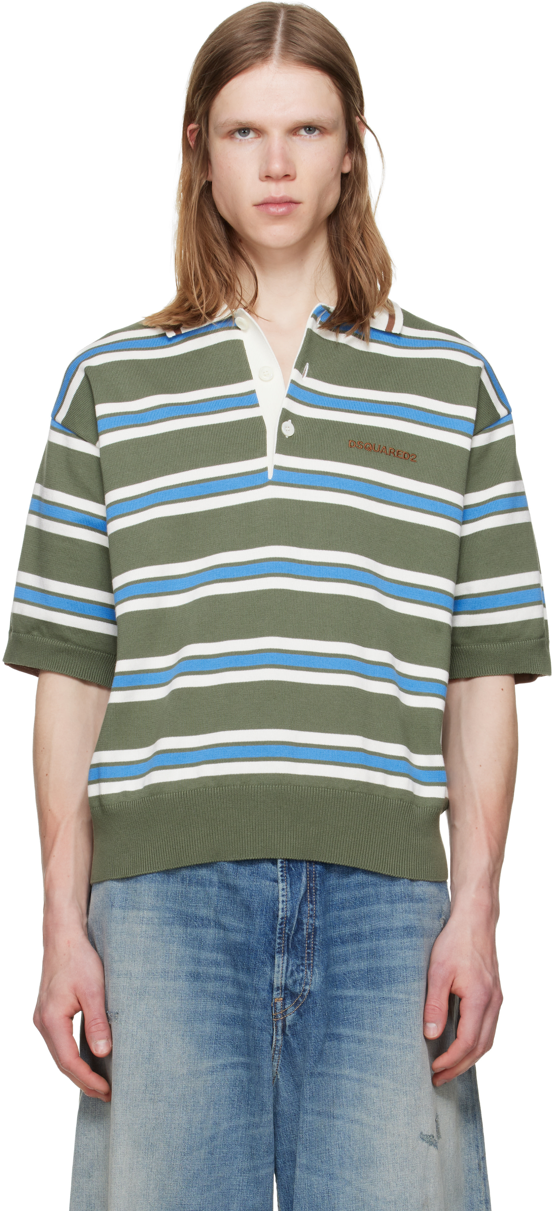 Dsquared2 - Polo vert en tricot à rayures