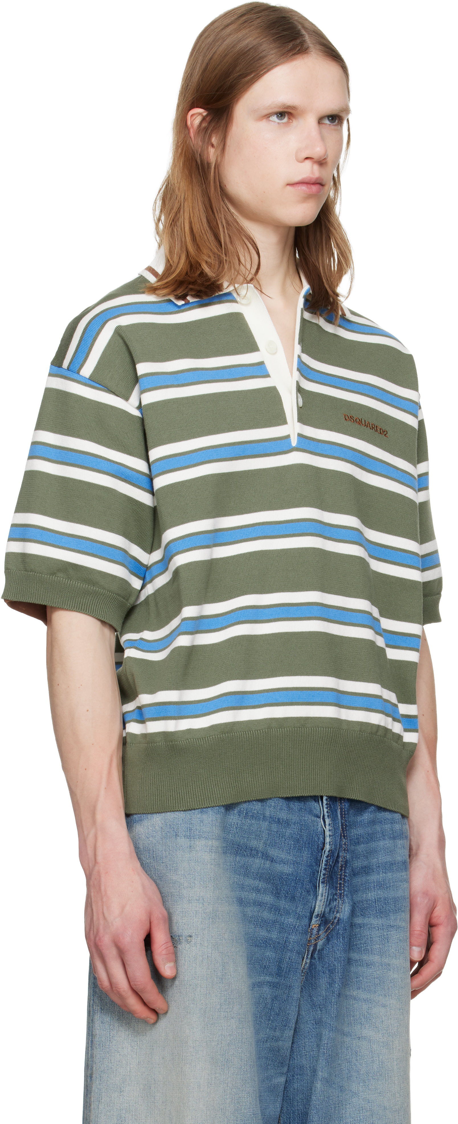 Dsquared2 - Polo vert en tricot à rayures