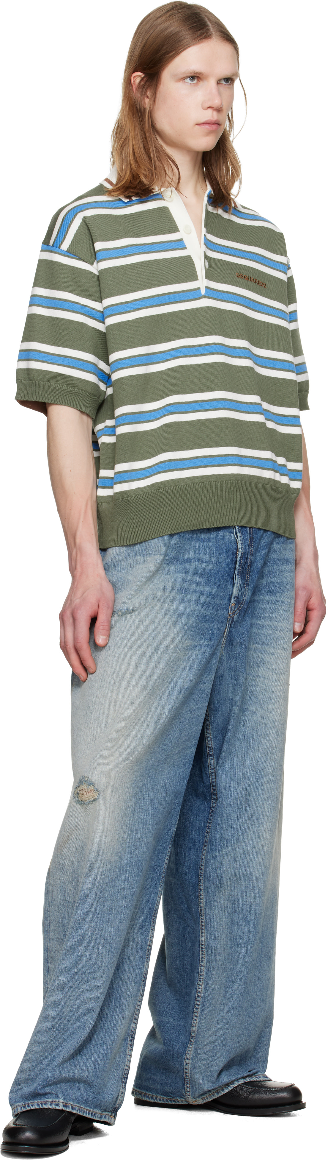 Dsquared2 - Polo vert en tricot à rayures