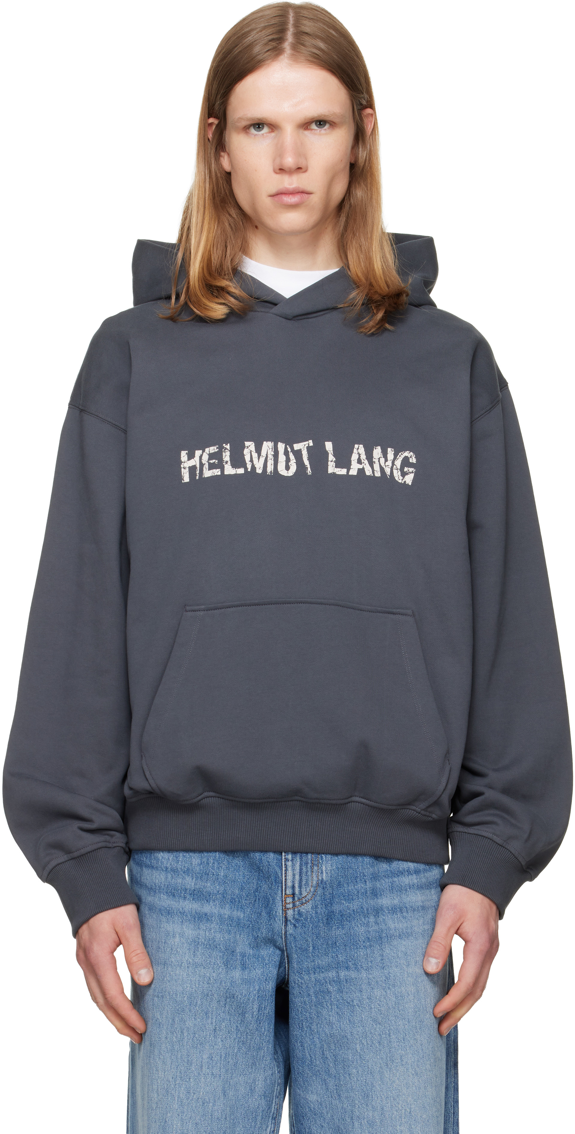 Helmut Lang - Pull à capuche gris à logo froissé
