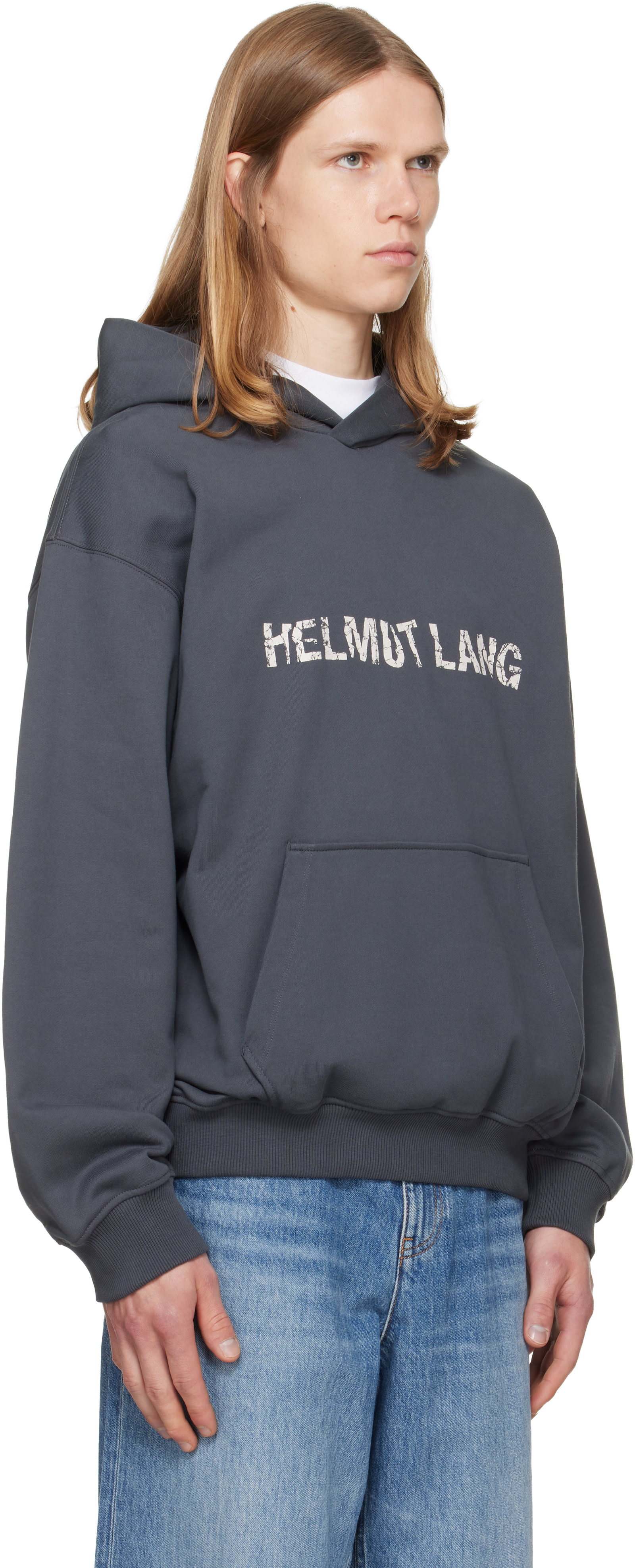 Helmut Lang - Pull à capuche gris à logo froissé