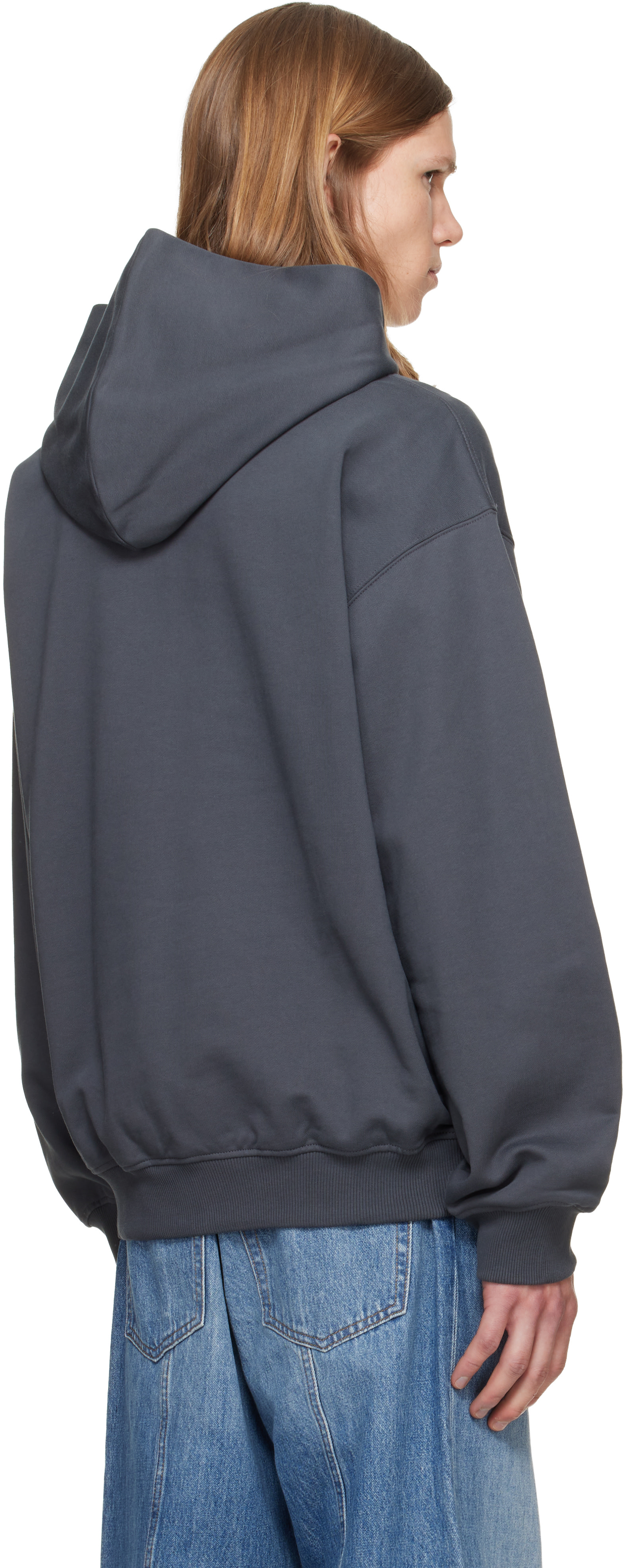 Helmut Lang - Pull à capuche gris à logo froissé