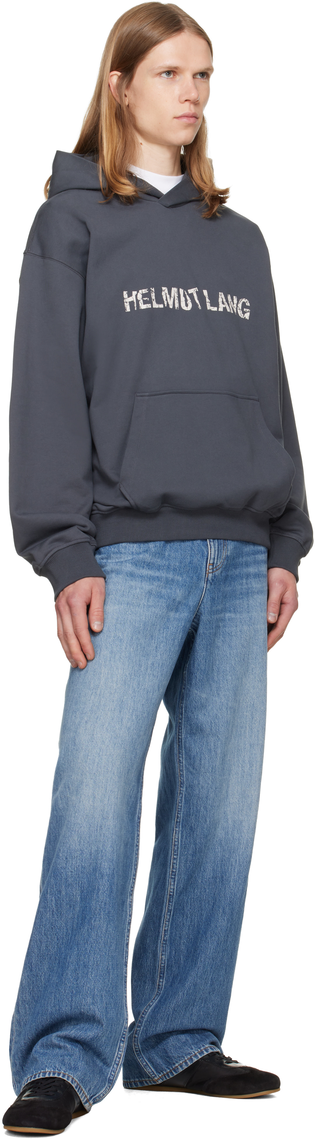 Helmut Lang - Pull à capuche gris à logo froissé
