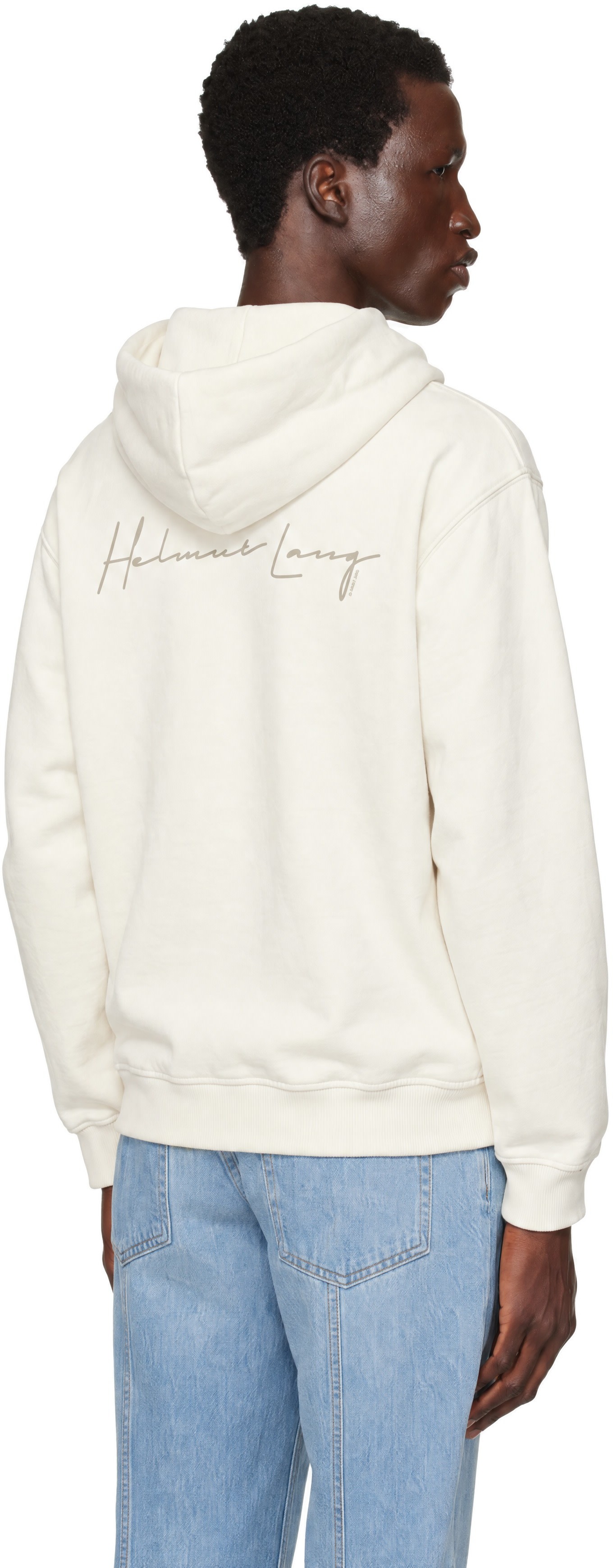 Helmut Lang - Pull à capuche blanc cassé à logos manuscrits
