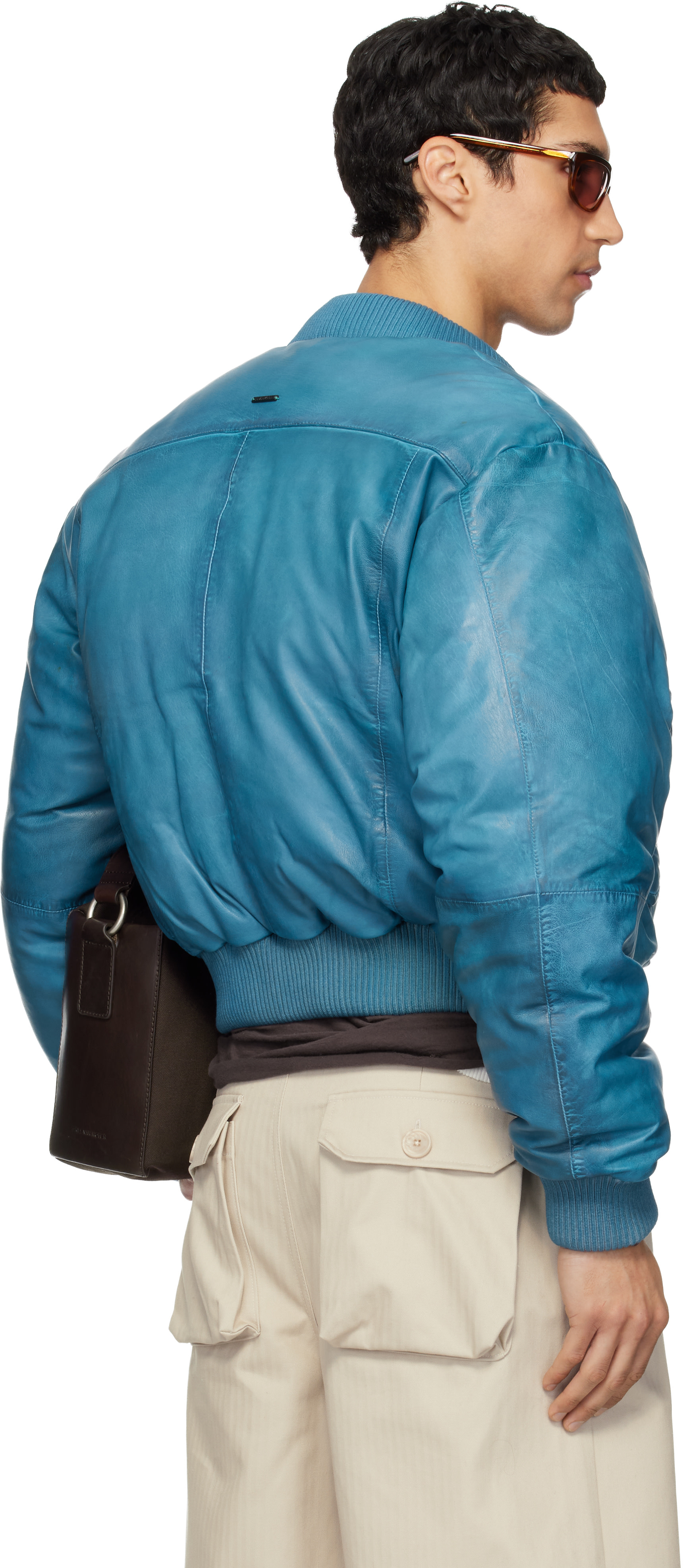 Deadwood - 블루 보핑거 패딩 가죽 보머 재킷