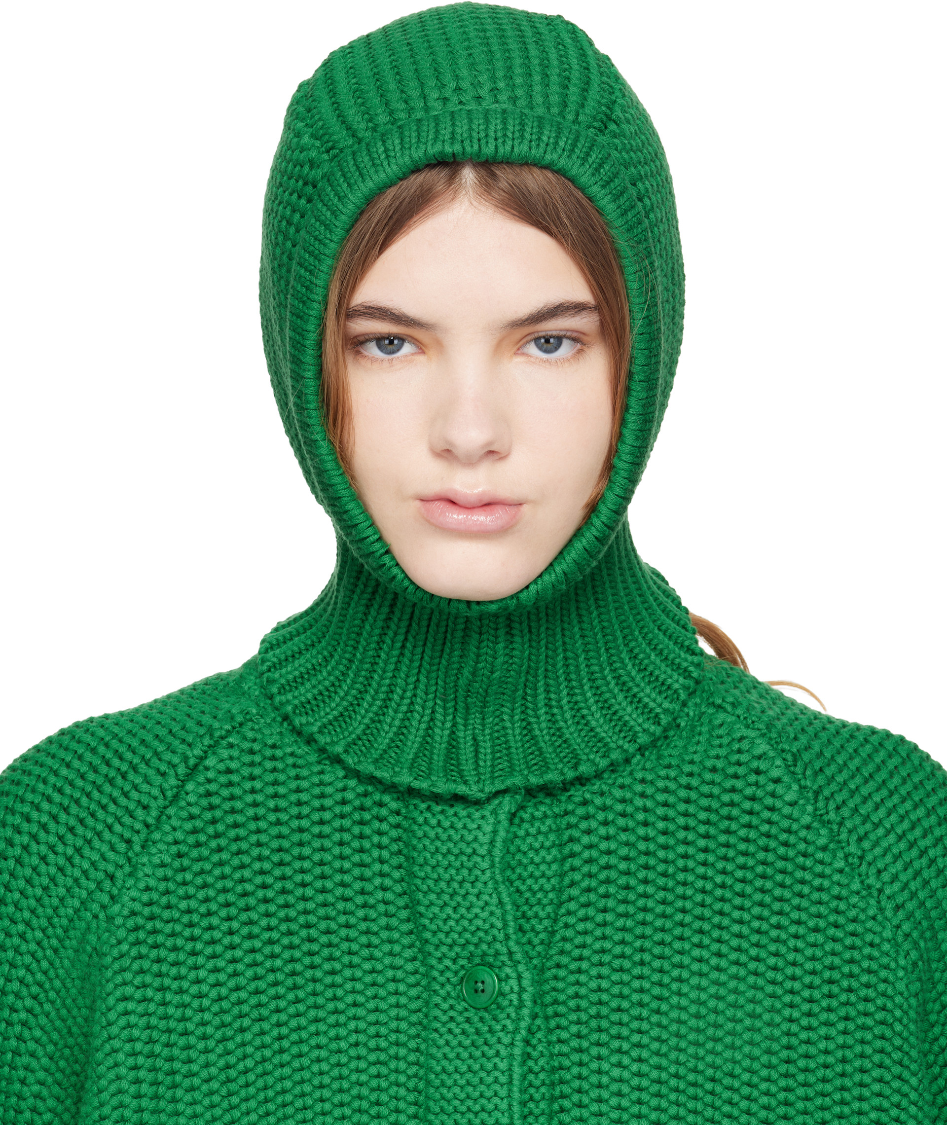 YMC - Passe-montagne vert en coton