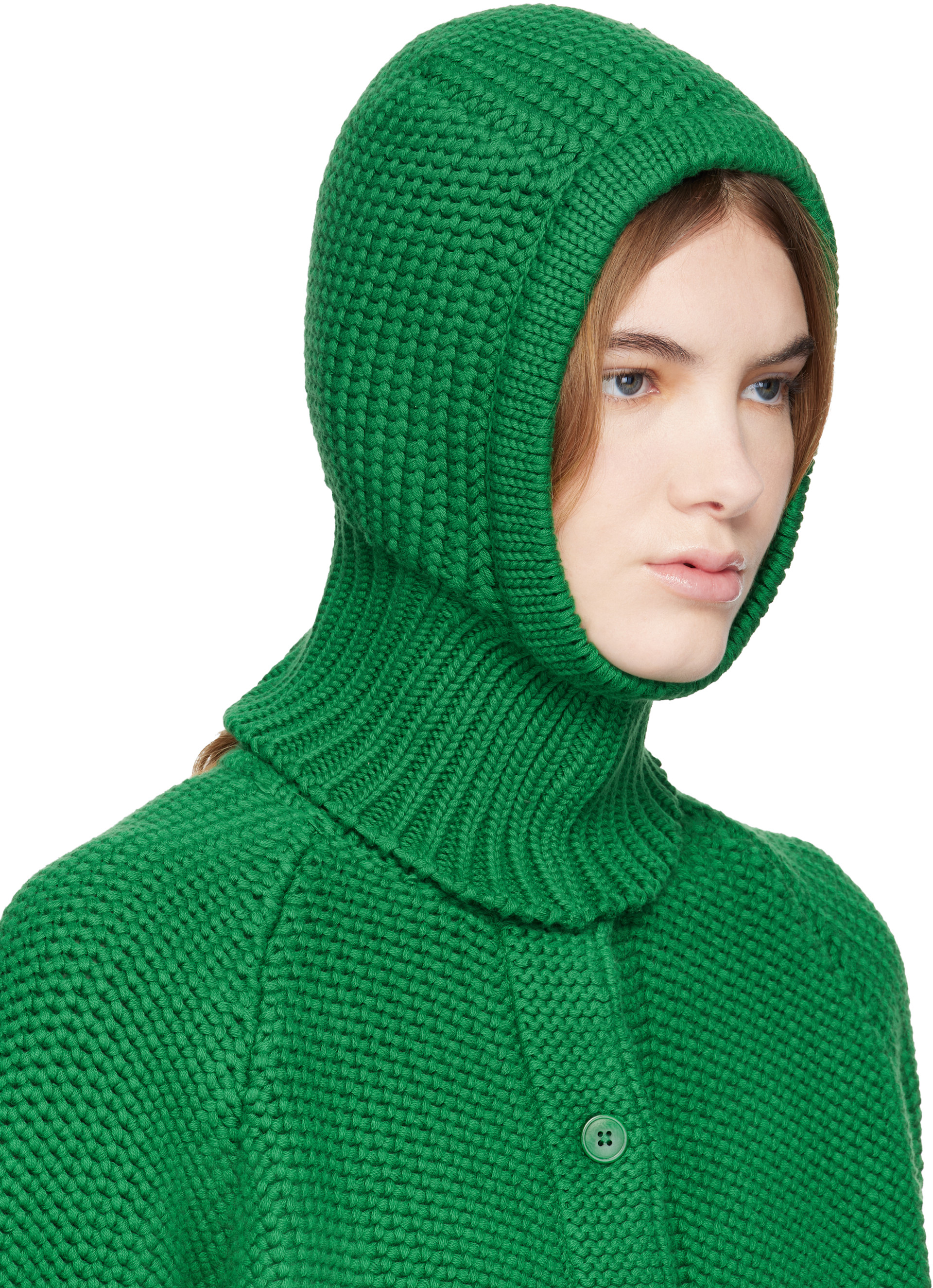 YMC - Passe-montagne vert en coton