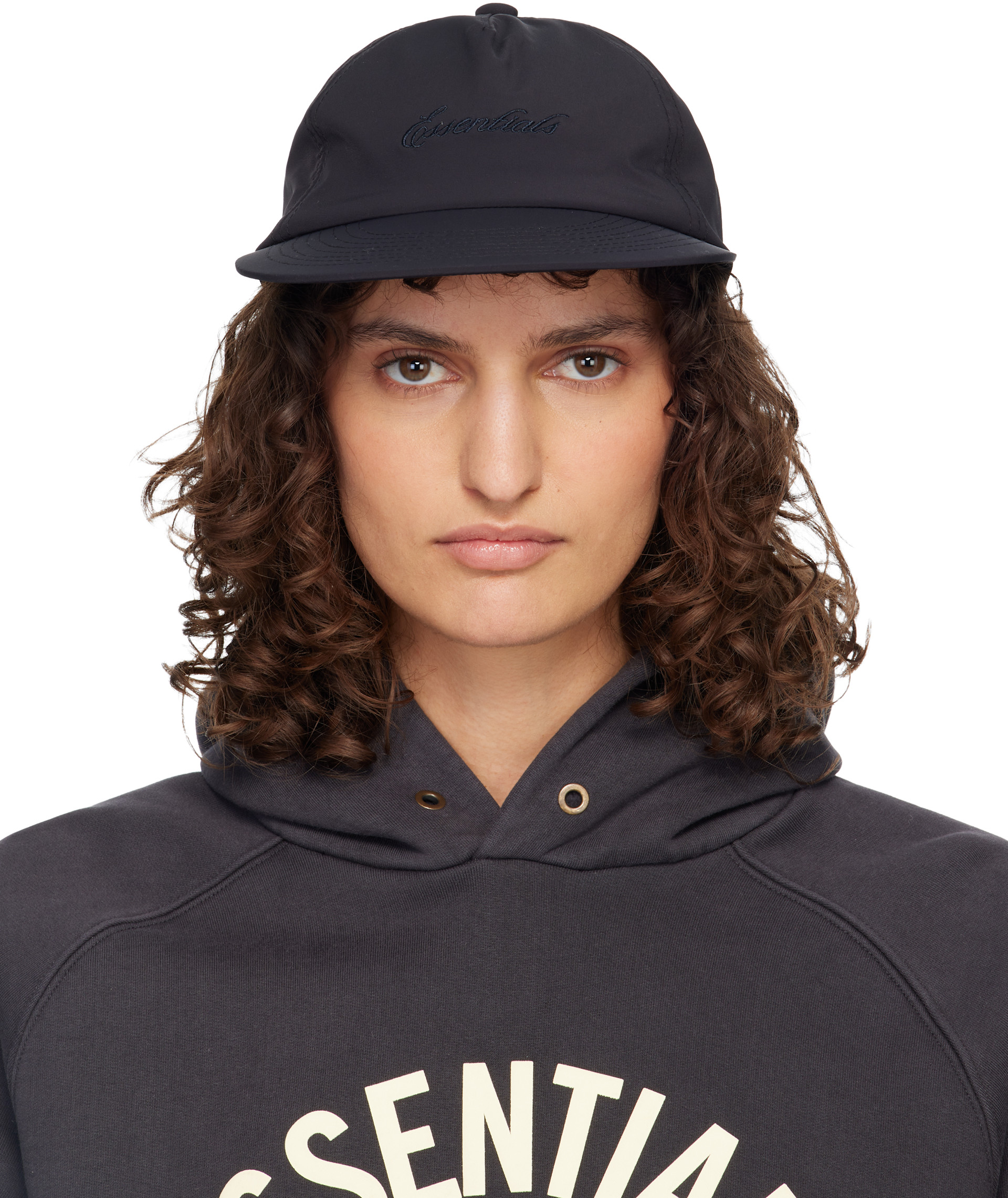 Fear of God ESSENTIALS: Black Signature 5 Panel Cap | SSENSE Canada