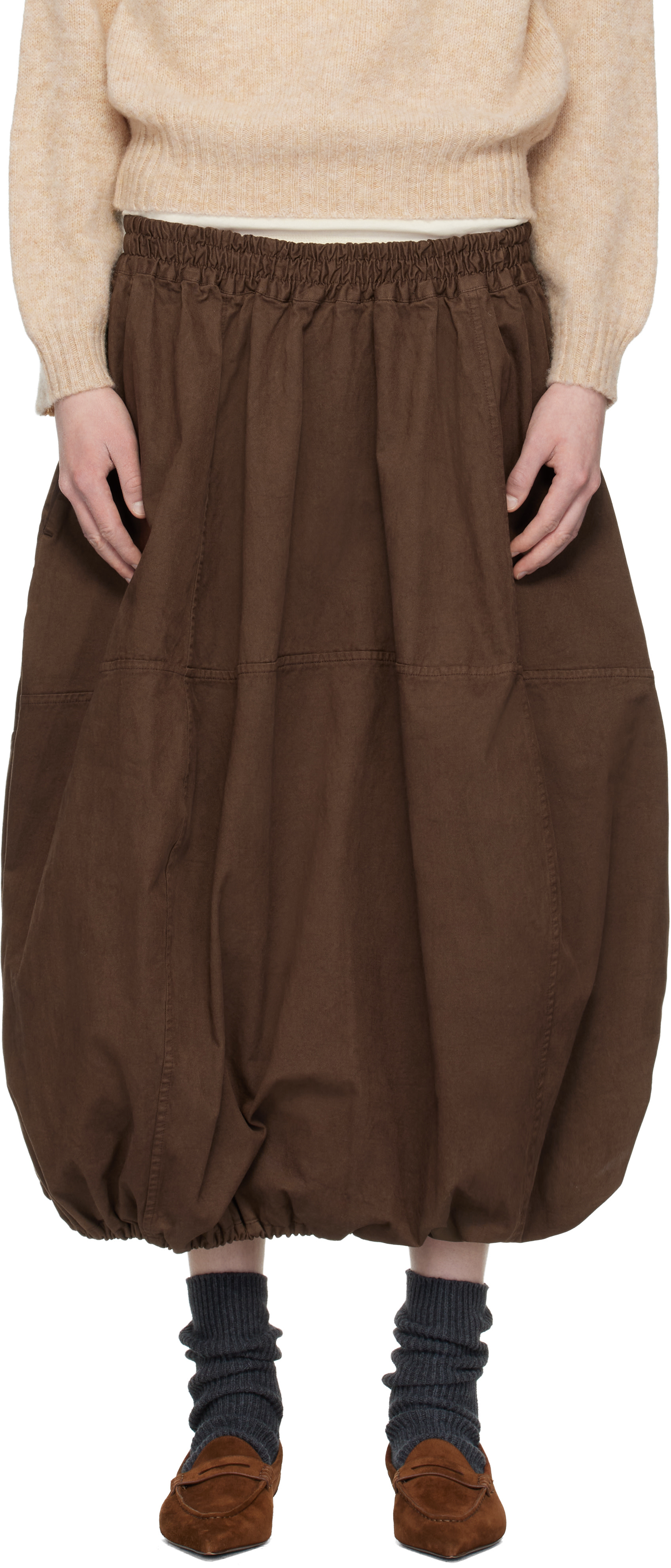YMC: Brown Parachute Maxi Skirt | SSENSE