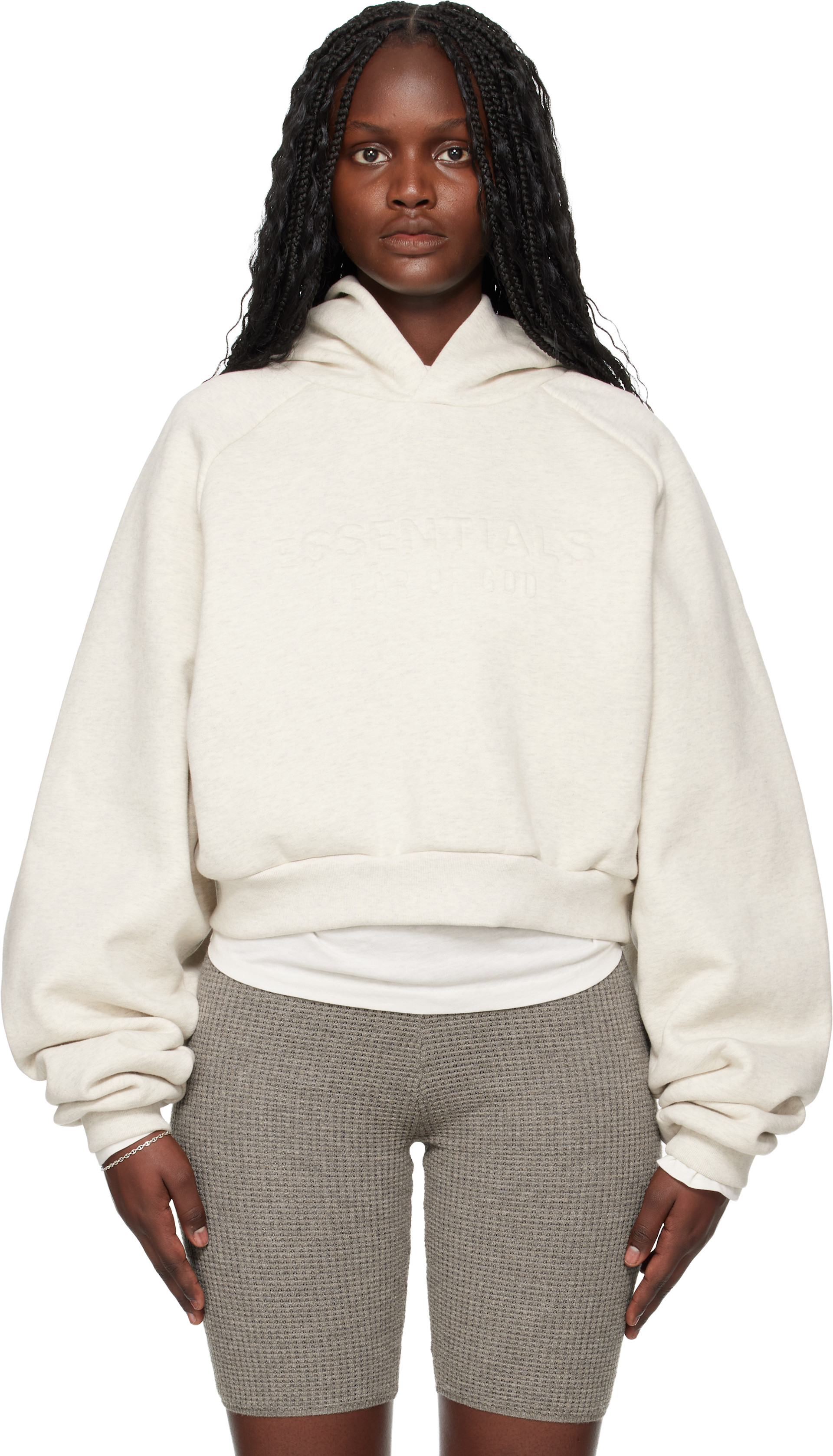 Fear of God ESSENTIALS: Gray Holiday Embossed 90s Raglan Hoodie