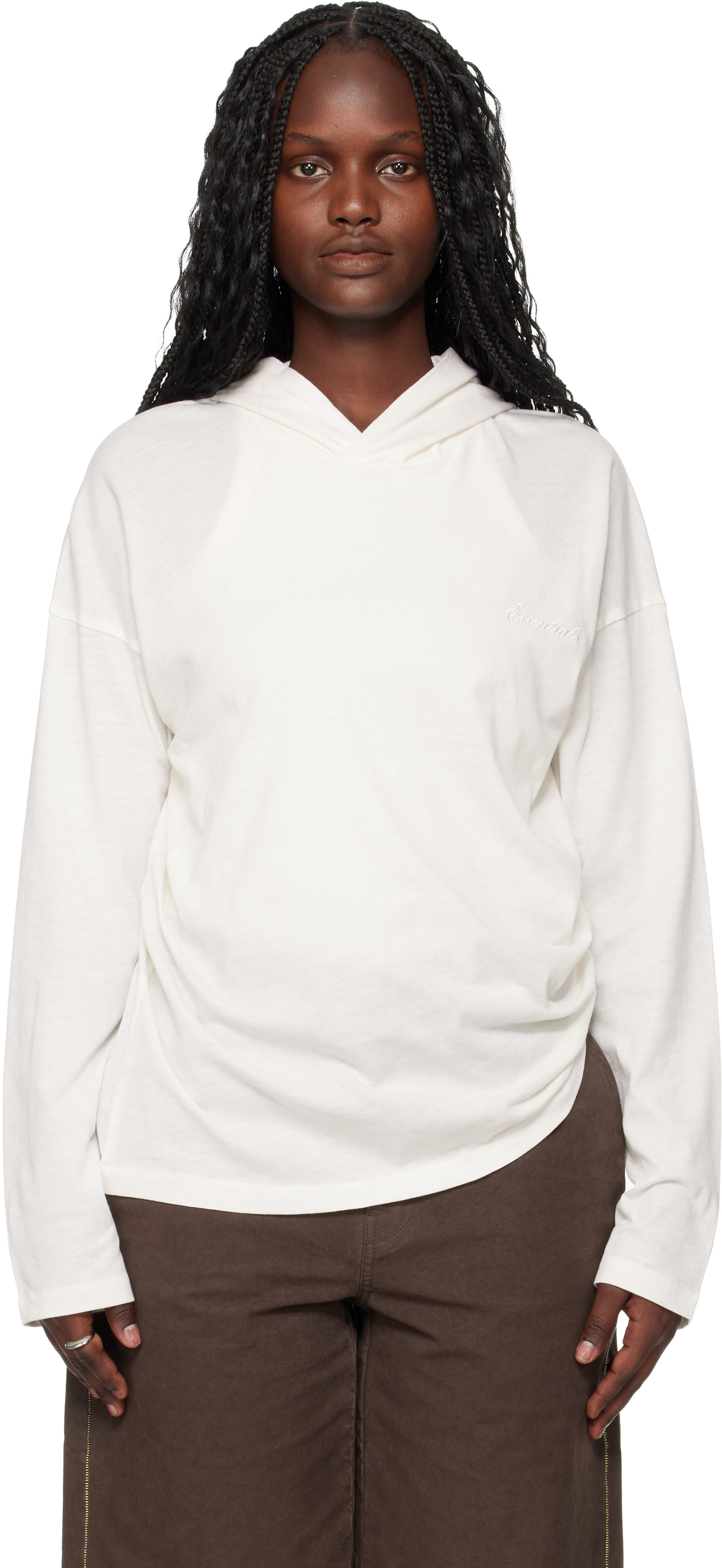 Fear of God ESSENTIALS - Pull à capuche blanc cassé à logo brodé et à coupe classique - Holiday