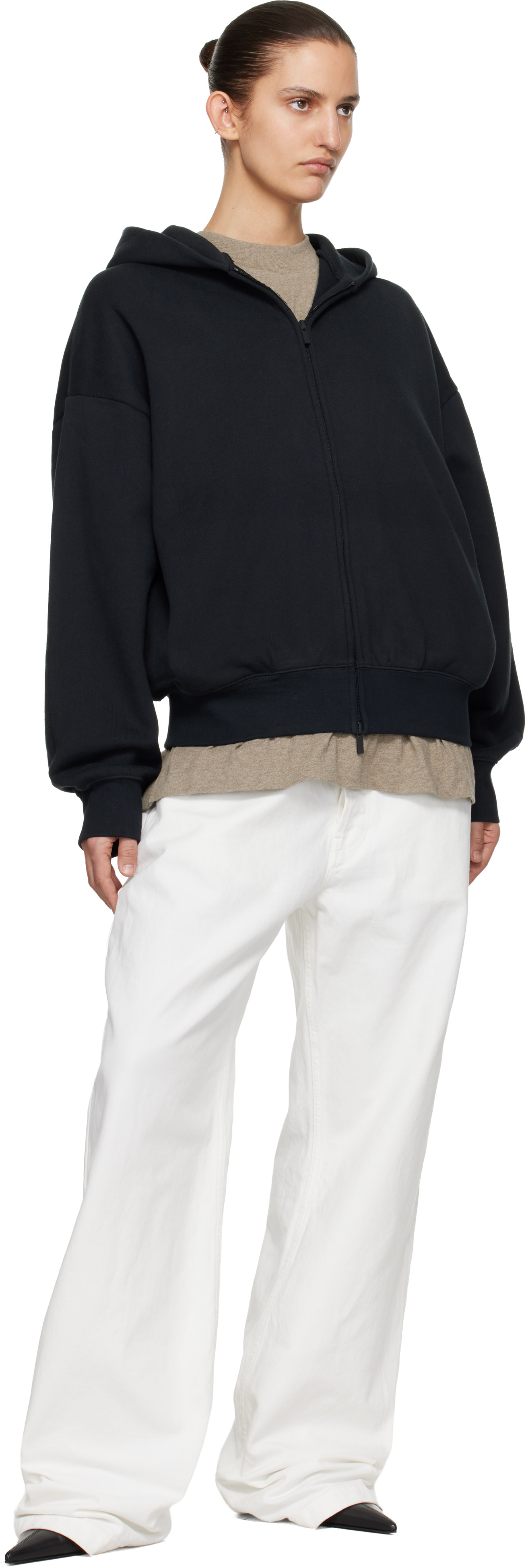 Fear of God ESSENTIALS: Black Classic Zip-Up Hoodie | SSENSE