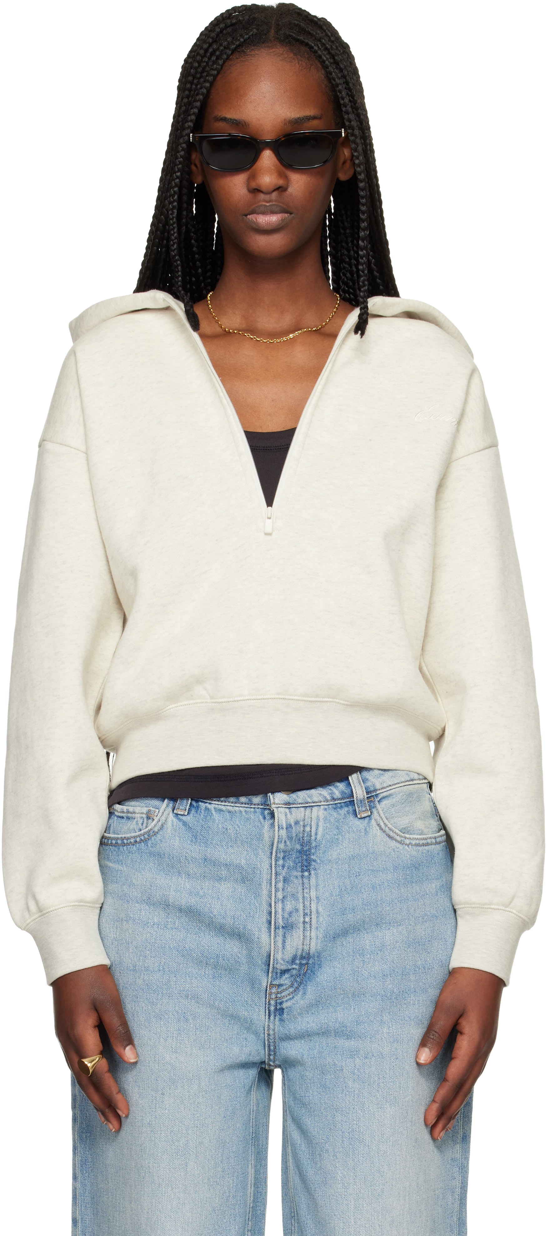 Fear of God ESSENTIALS - Pull à capuche gris à demi-glissière