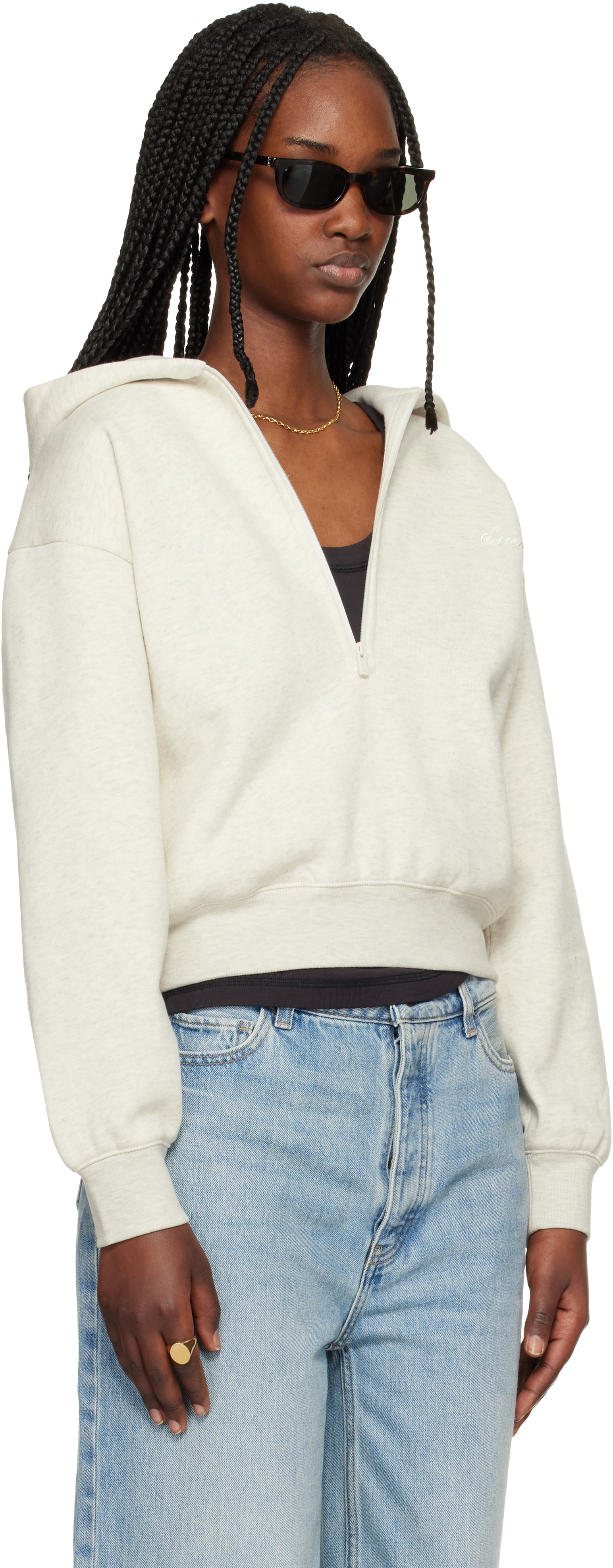 Fear of God ESSENTIALS - Pull à capuche gris à demi-glissière