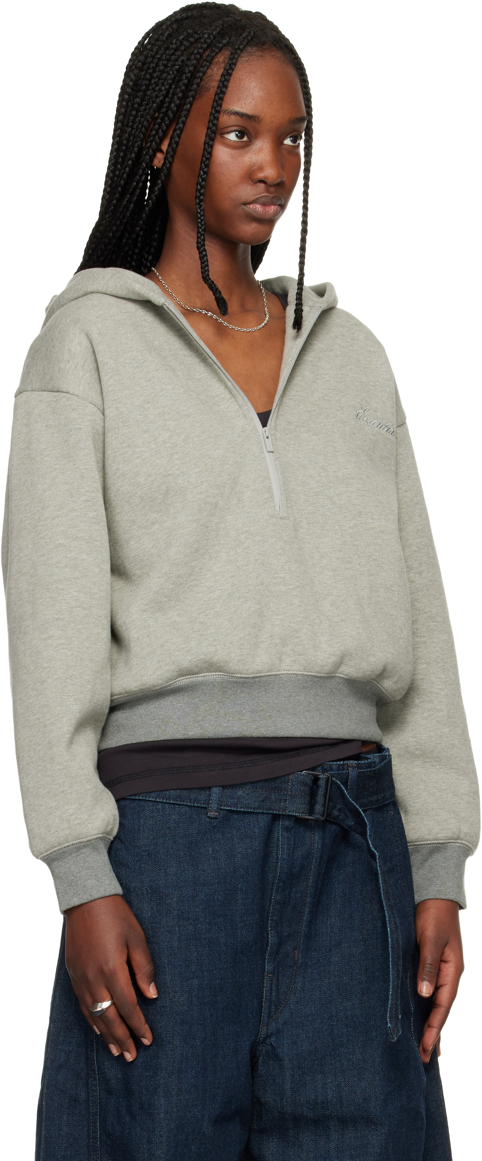 Fear of God ESSENTIALS - Pull à capuche gris à demi-glissière
