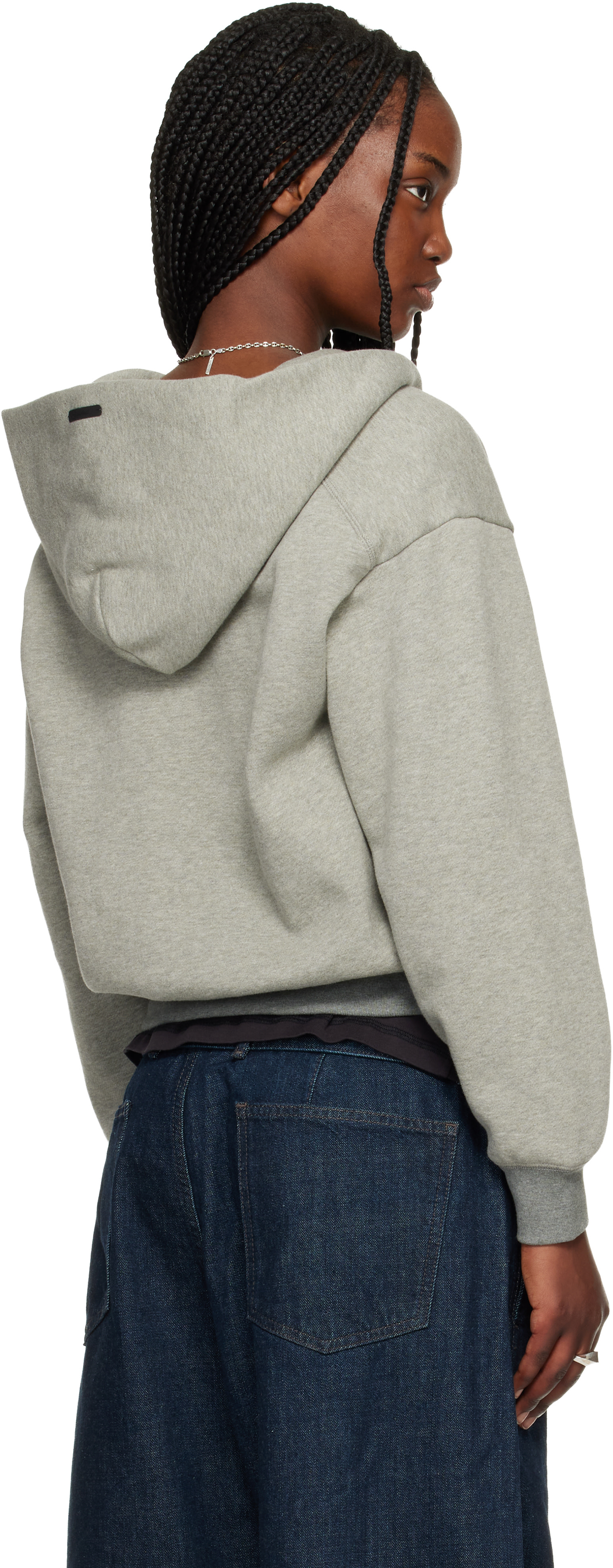 Fear of God ESSENTIALS - Pull à capuche gris à demi-glissière