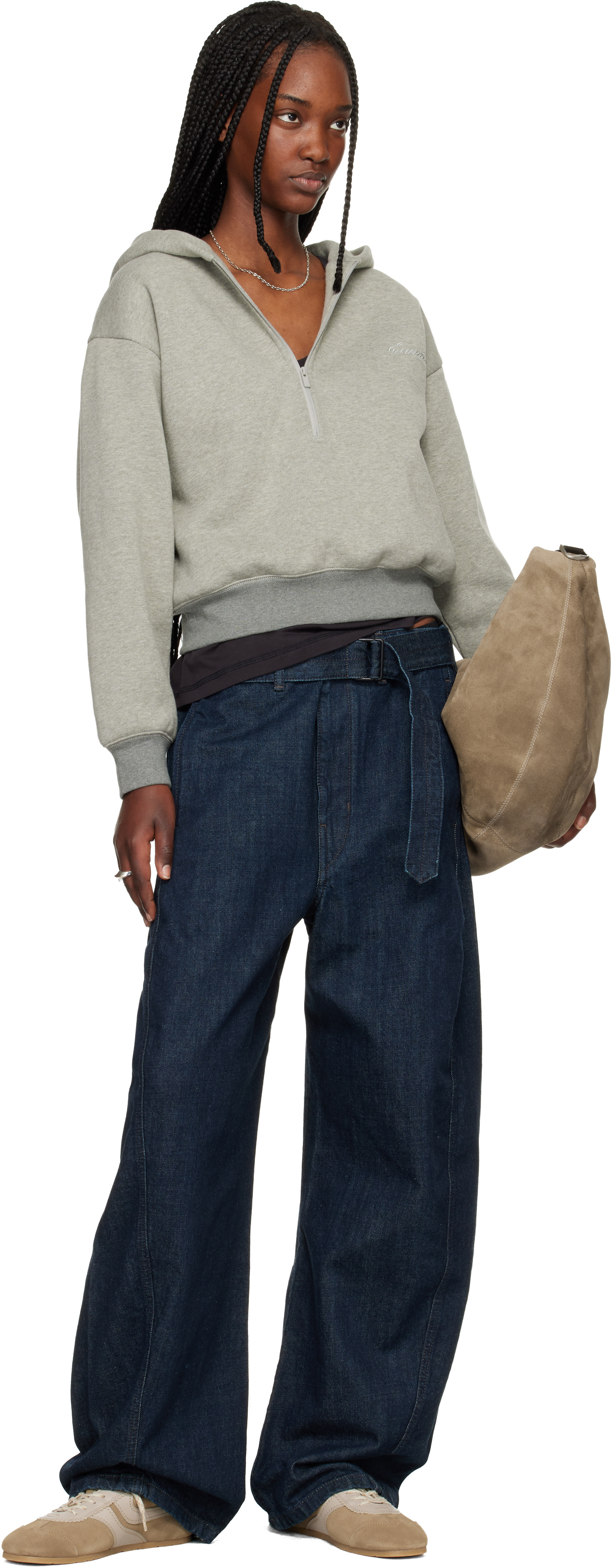 Fear of God ESSENTIALS - Pull à capuche gris à demi-glissière