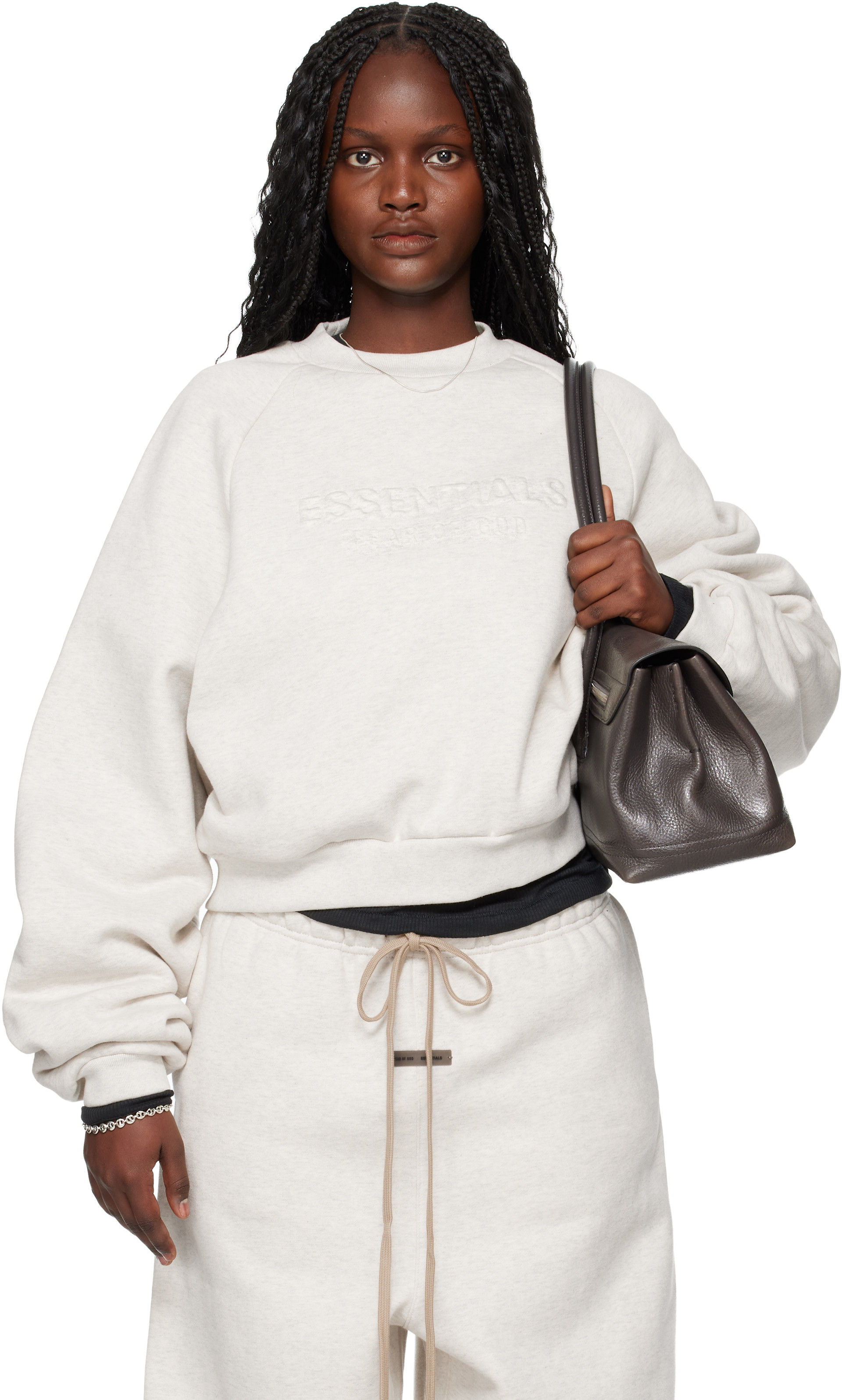 Fear of God ESSENTIALS - Pull molletonné 90s gris à logo gaufré et à manches raglan - Holiday