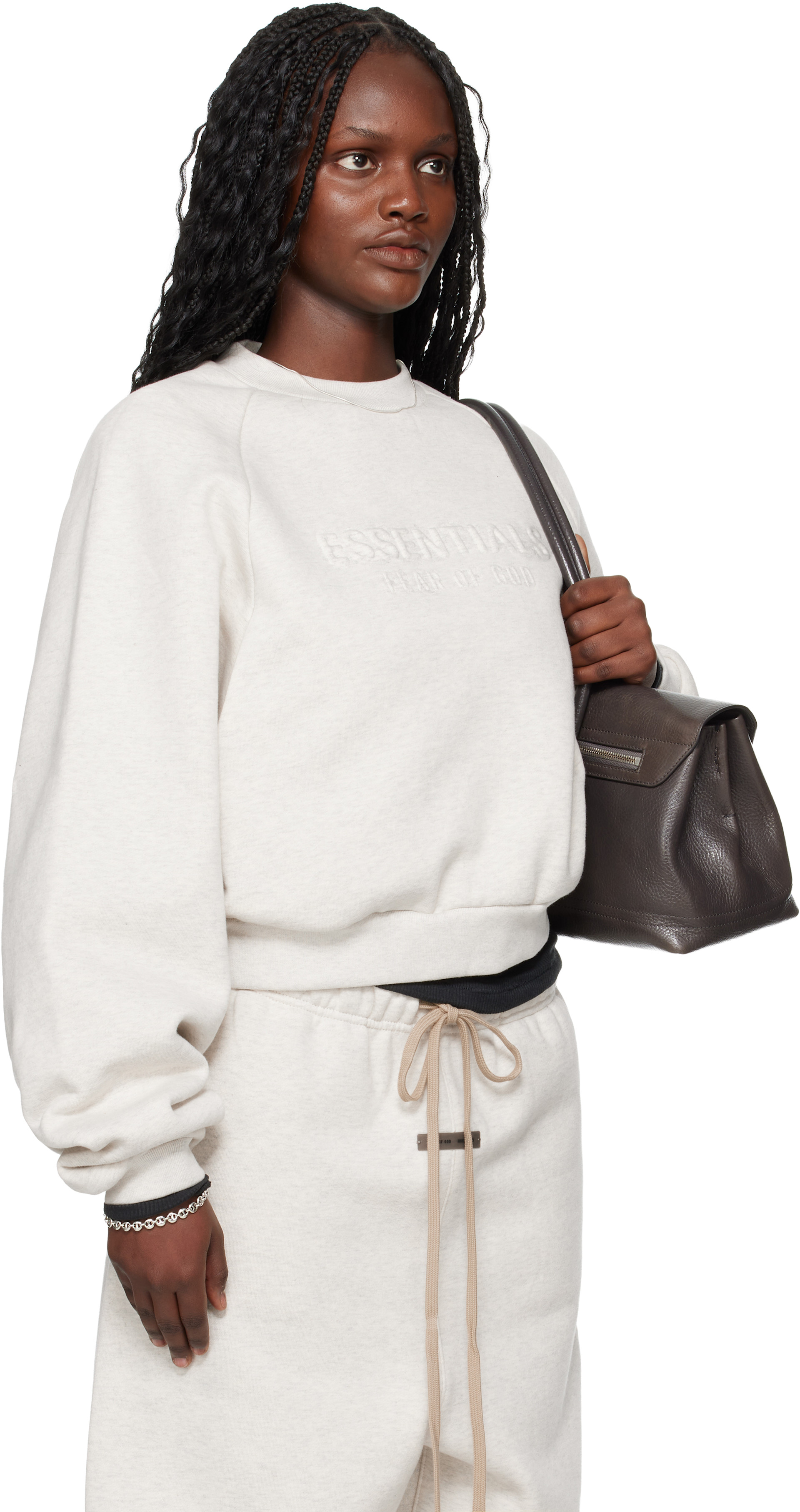 Fear of God ESSENTIALS - Pull molletonné 90s gris à logo gaufré et à manches raglan - Holiday