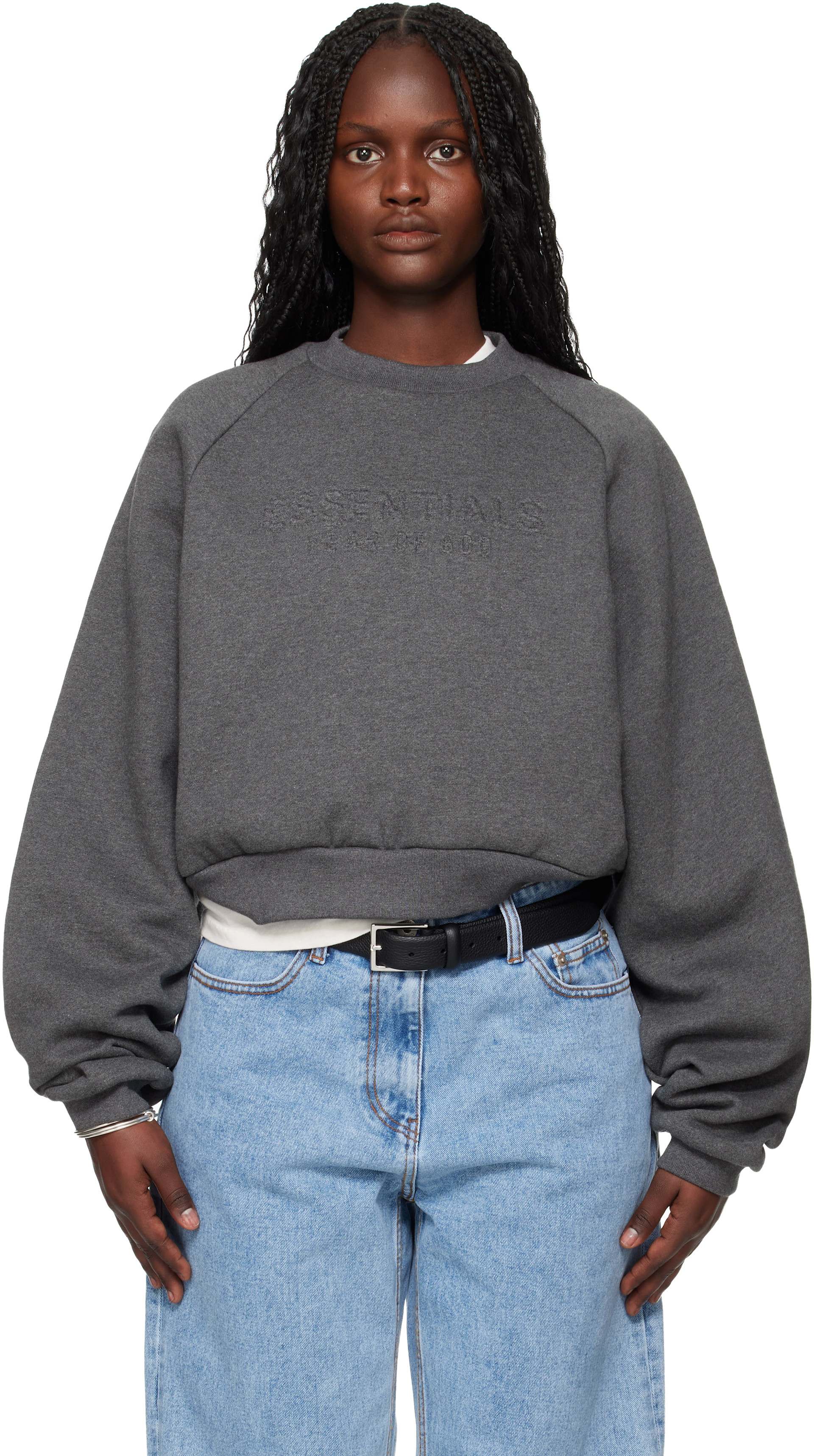 Fear of God ESSENTIALS - Pull molletonné 90s gris à logo gaufré et à manches raglan - Holiday