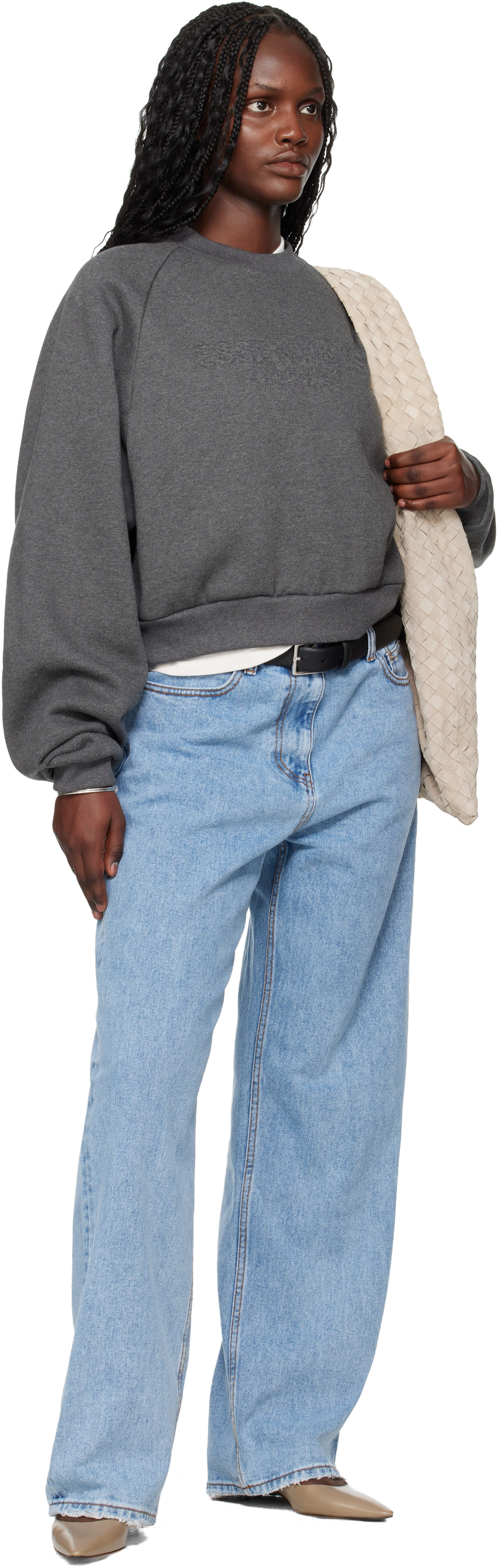 Fear of God ESSENTIALS: Gray Holiday Embossed 90s Raglan Crewneck Fear of God ESSENTIALS: Gray Holiday Embossed 90s Raglan Crewneck