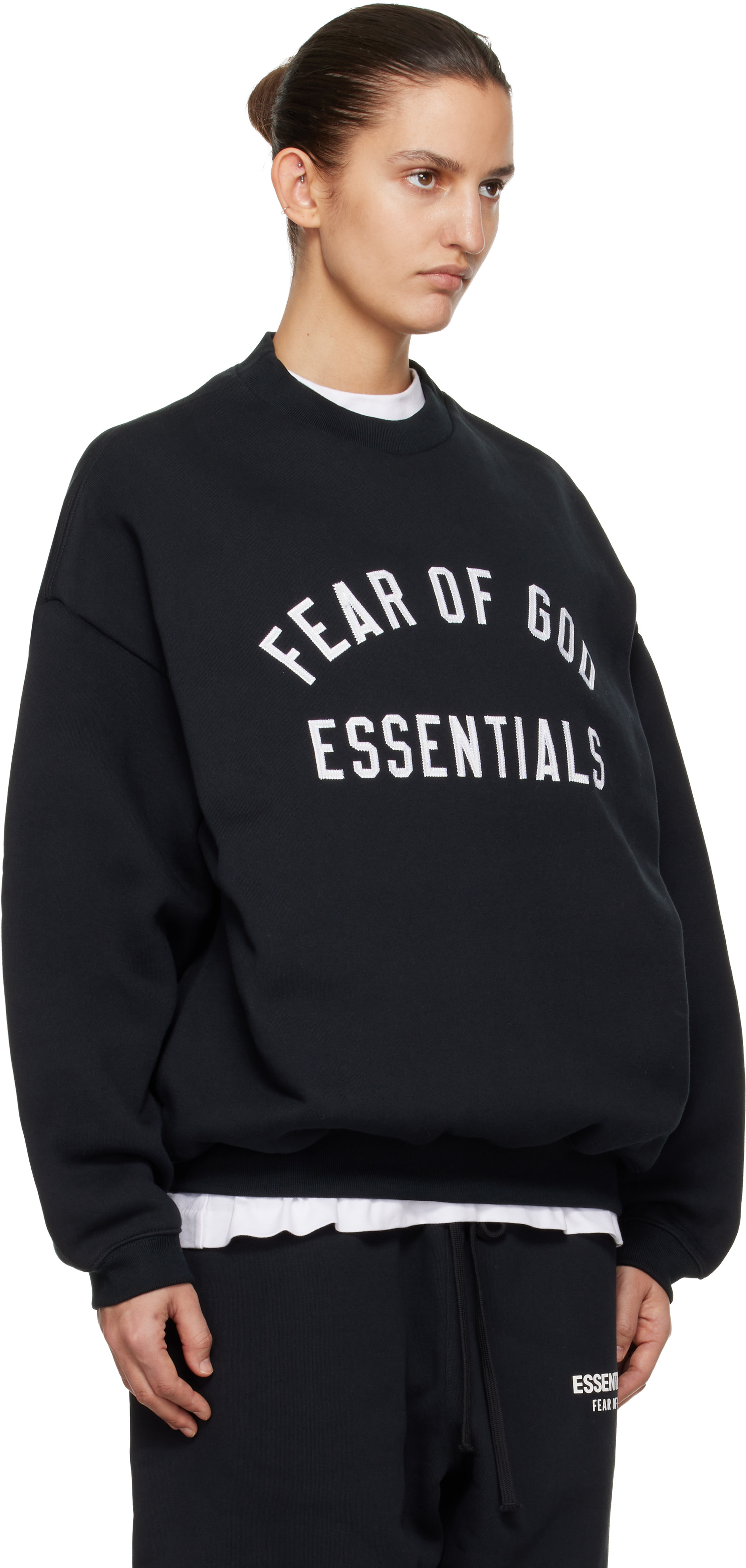 Fear of God ESSENTIALS - Pull molletonné noir à logo de style collégial et à col ras du cou
