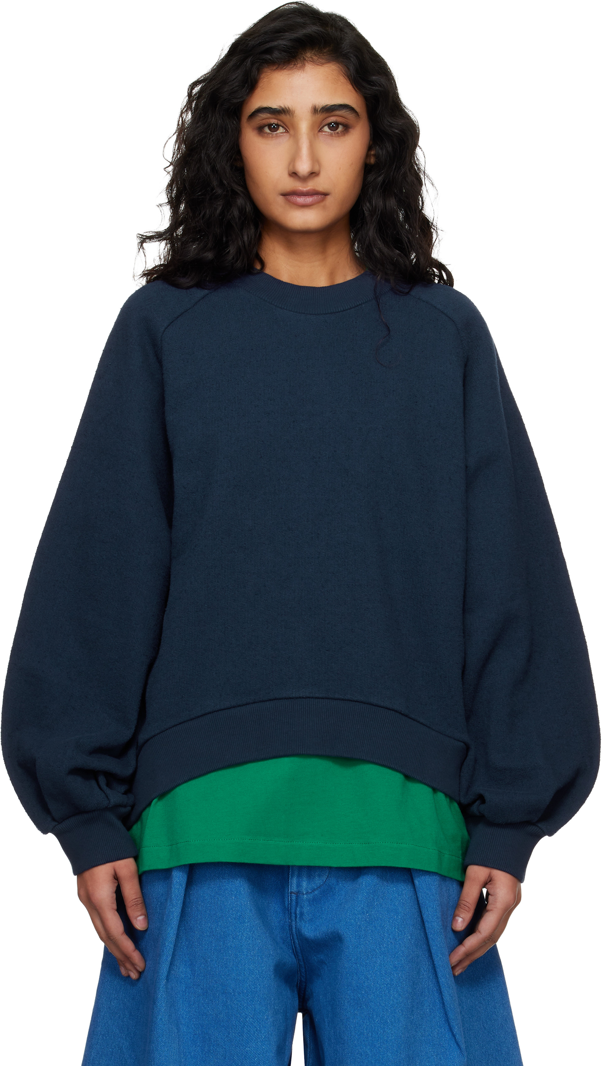 YMC - Pull molletonné Bellow bleu marine