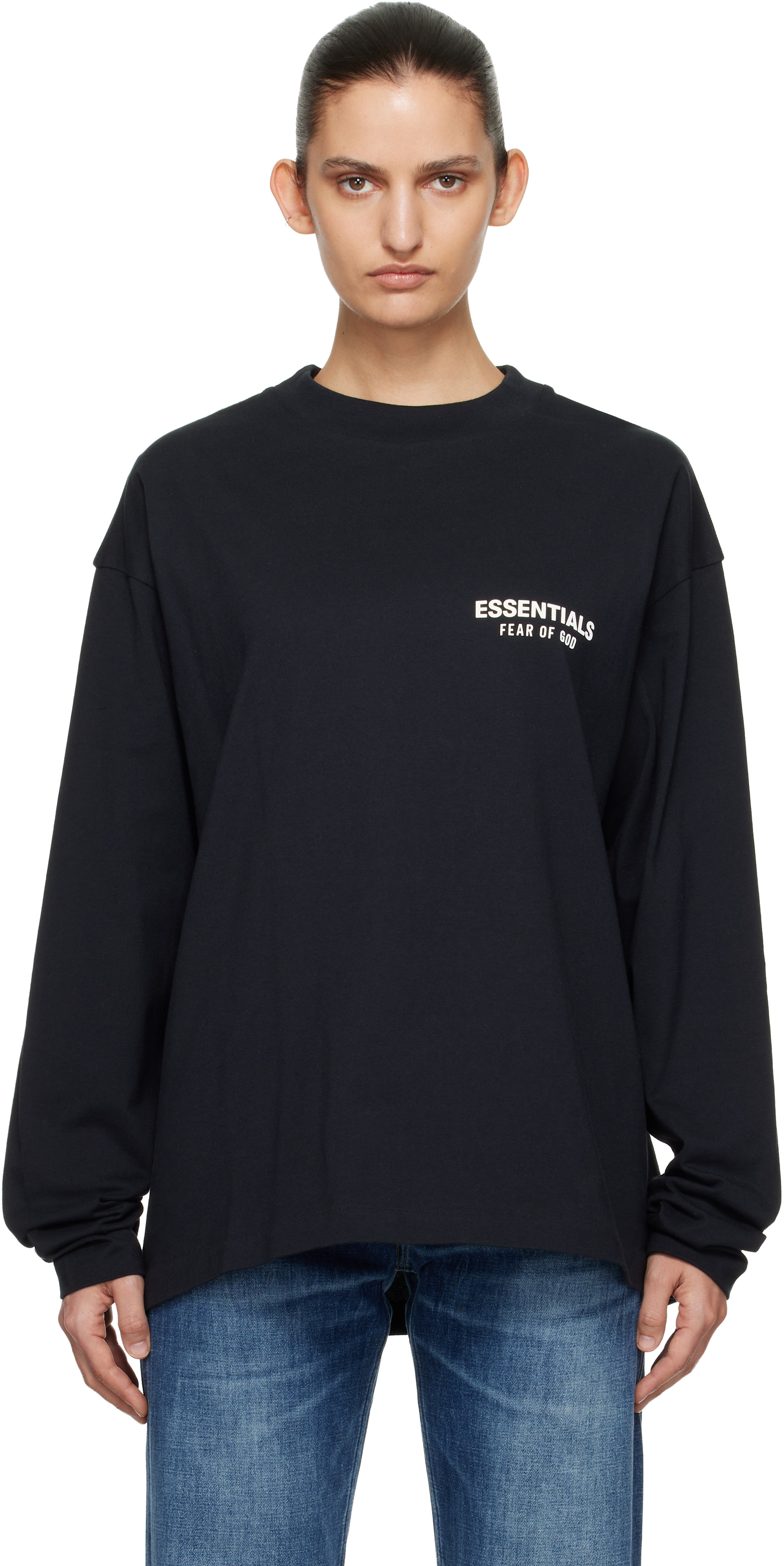 FEAR OF GOD ESSENTIALS 長袖カットソー ブラック Fear of God ESSENTIALS: Black Classic Long Sleeve T-shirt | SSENSE