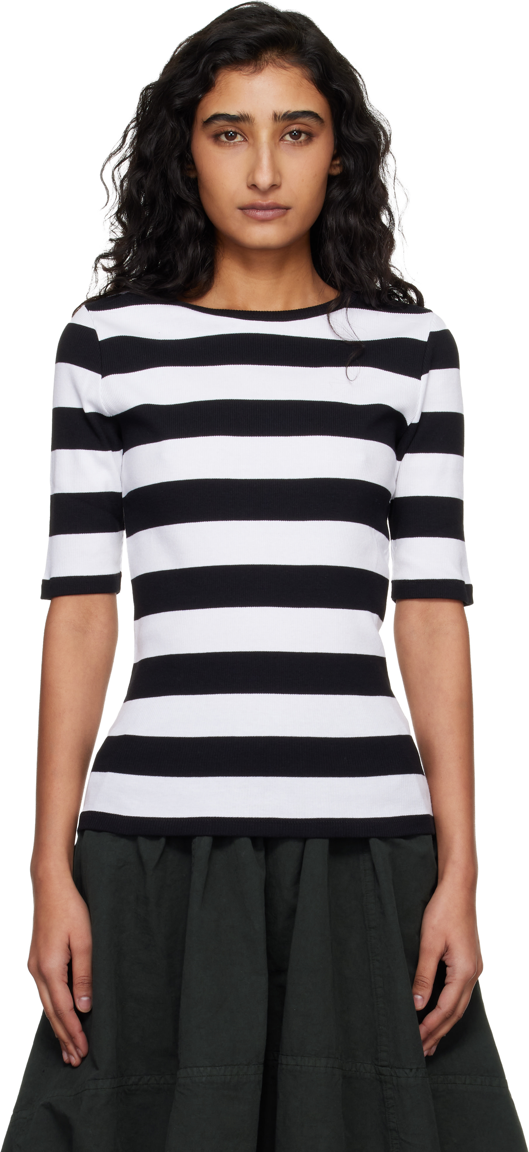 YMC - T-shirt blanc et noir à rayures