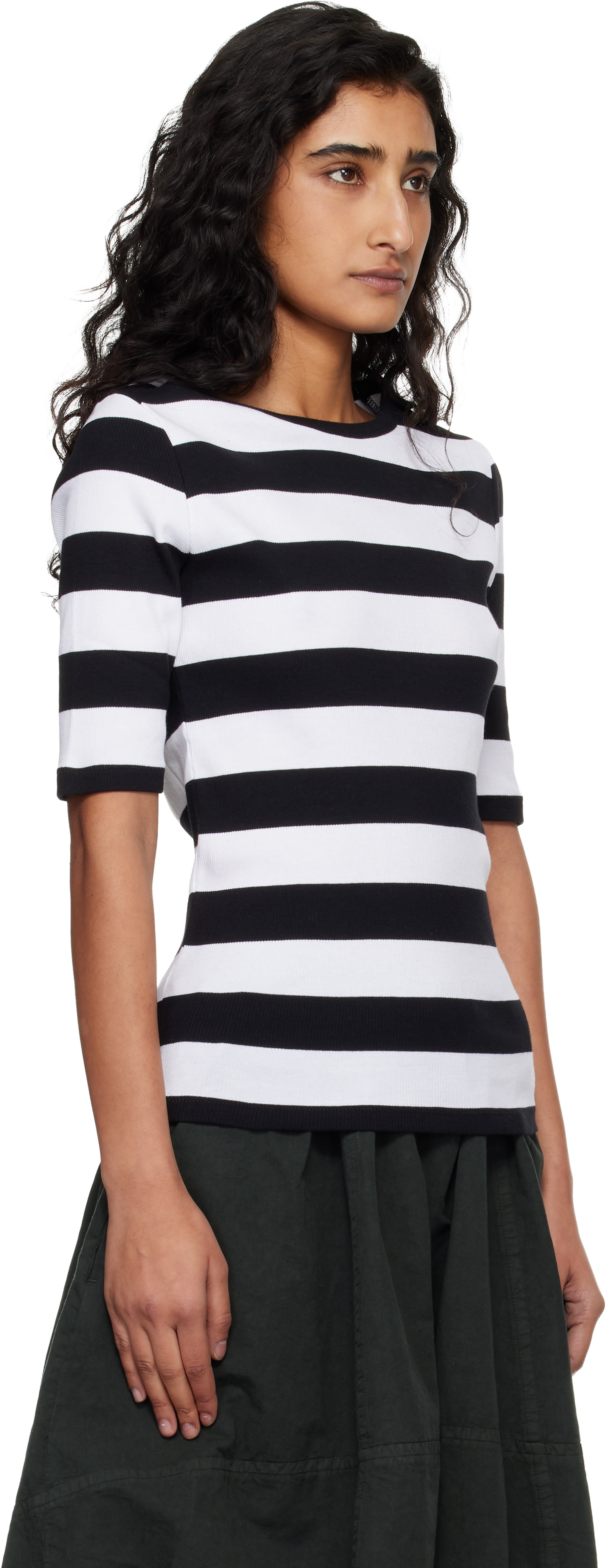 YMC - T-shirt blanc et noir à rayures