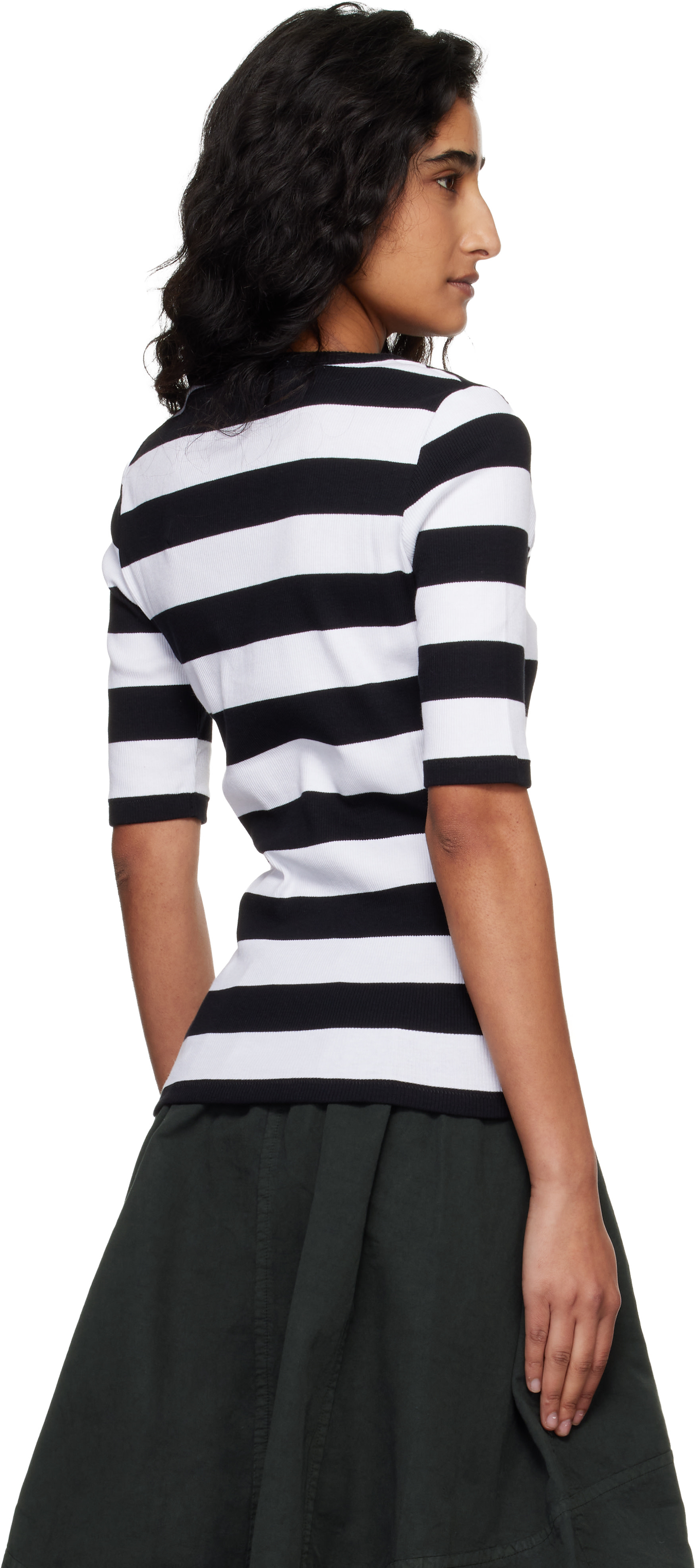 YMC - T-shirt blanc et noir à rayures