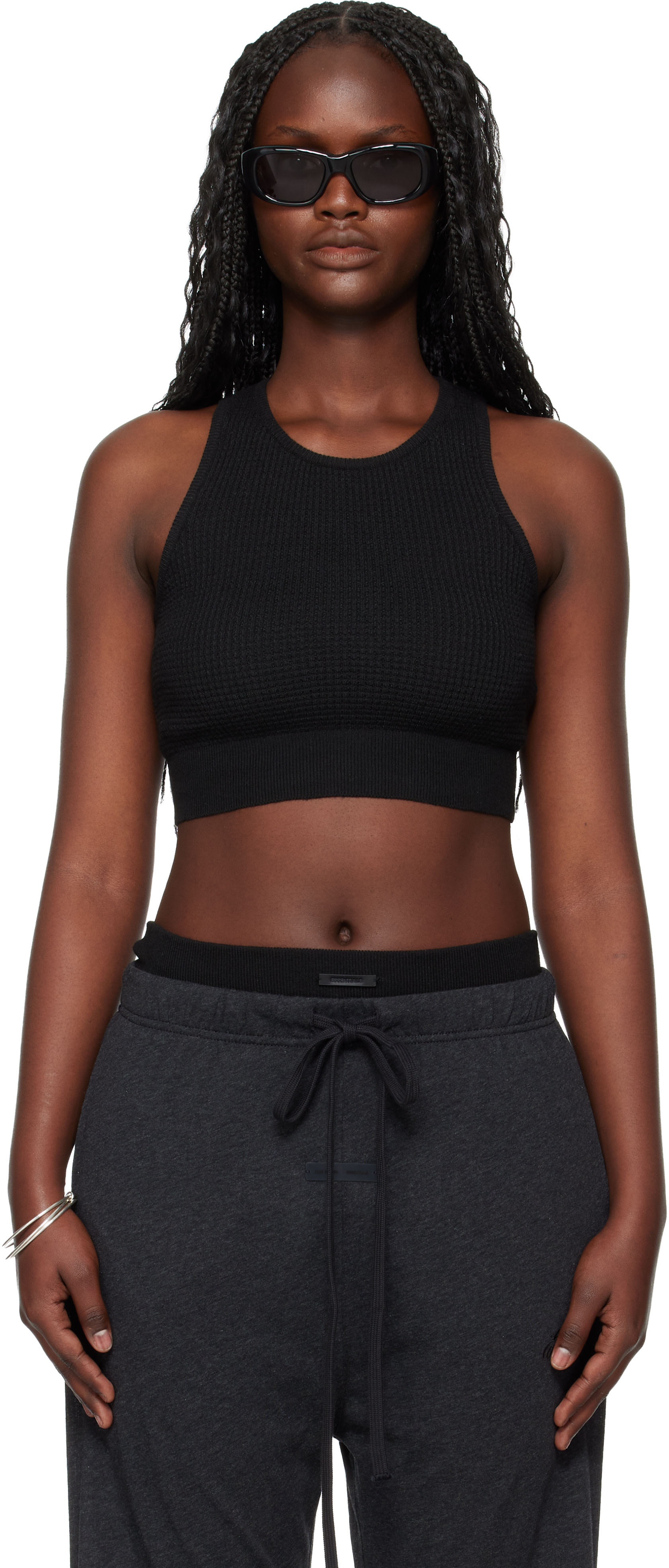 Fear of God ESSENTIALS: Black Holiday Waffle Sport Tank Top | SSENSE