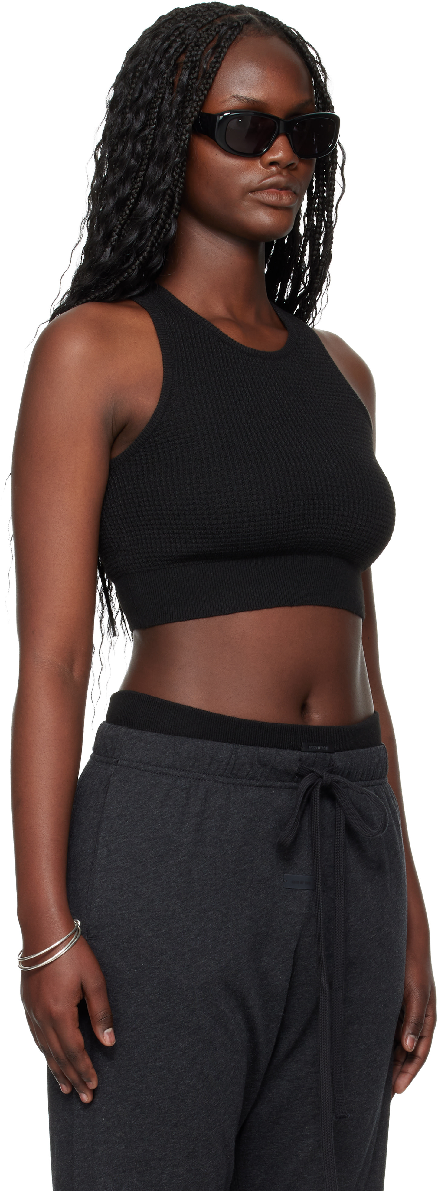 Fear of God ESSENTIALS: Black Holiday Waffle Sport Tank Top | SSENSE