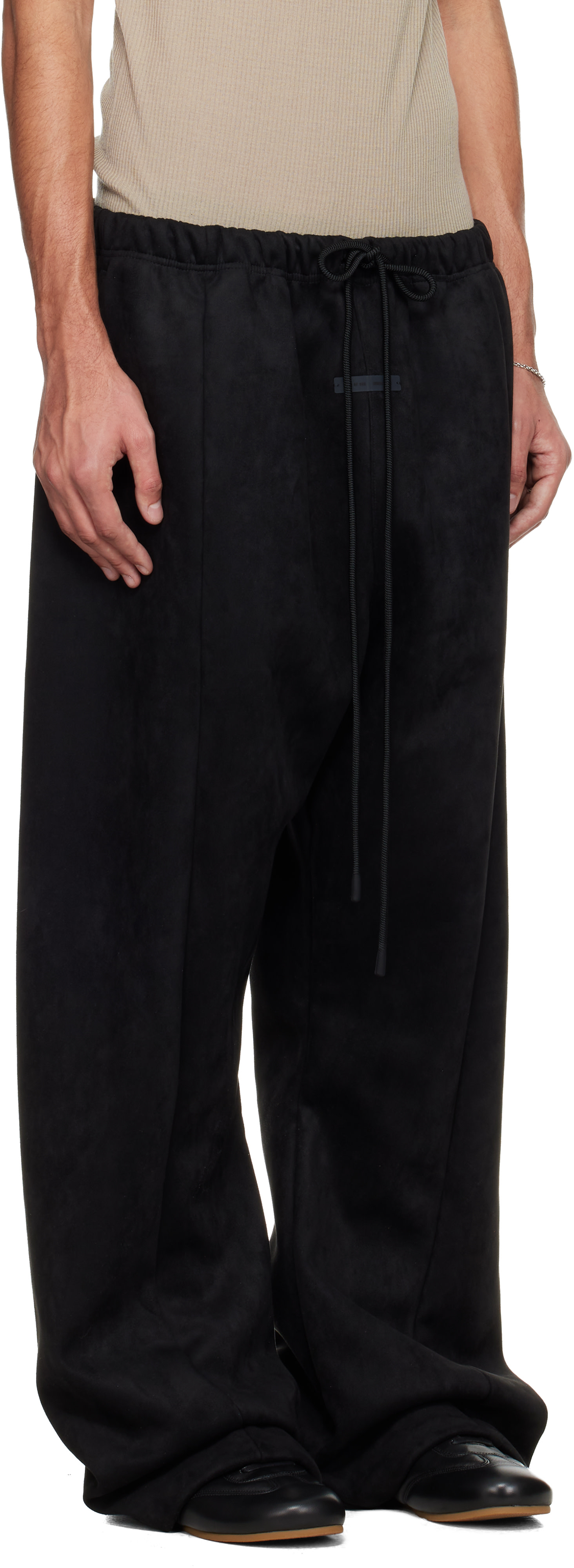 Fear of God ESSENTIALS: Black Holiday Flare Faux-Suede Sweatpants