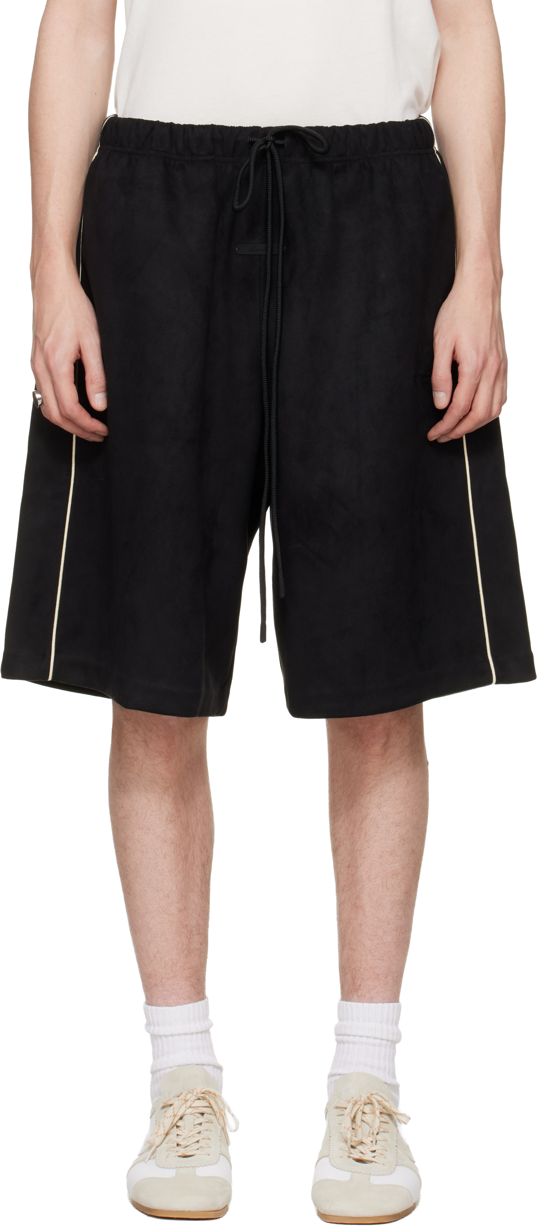 Fear of God ESSENTIALS: Black Signature Relaxed Faux-Suede Shorts