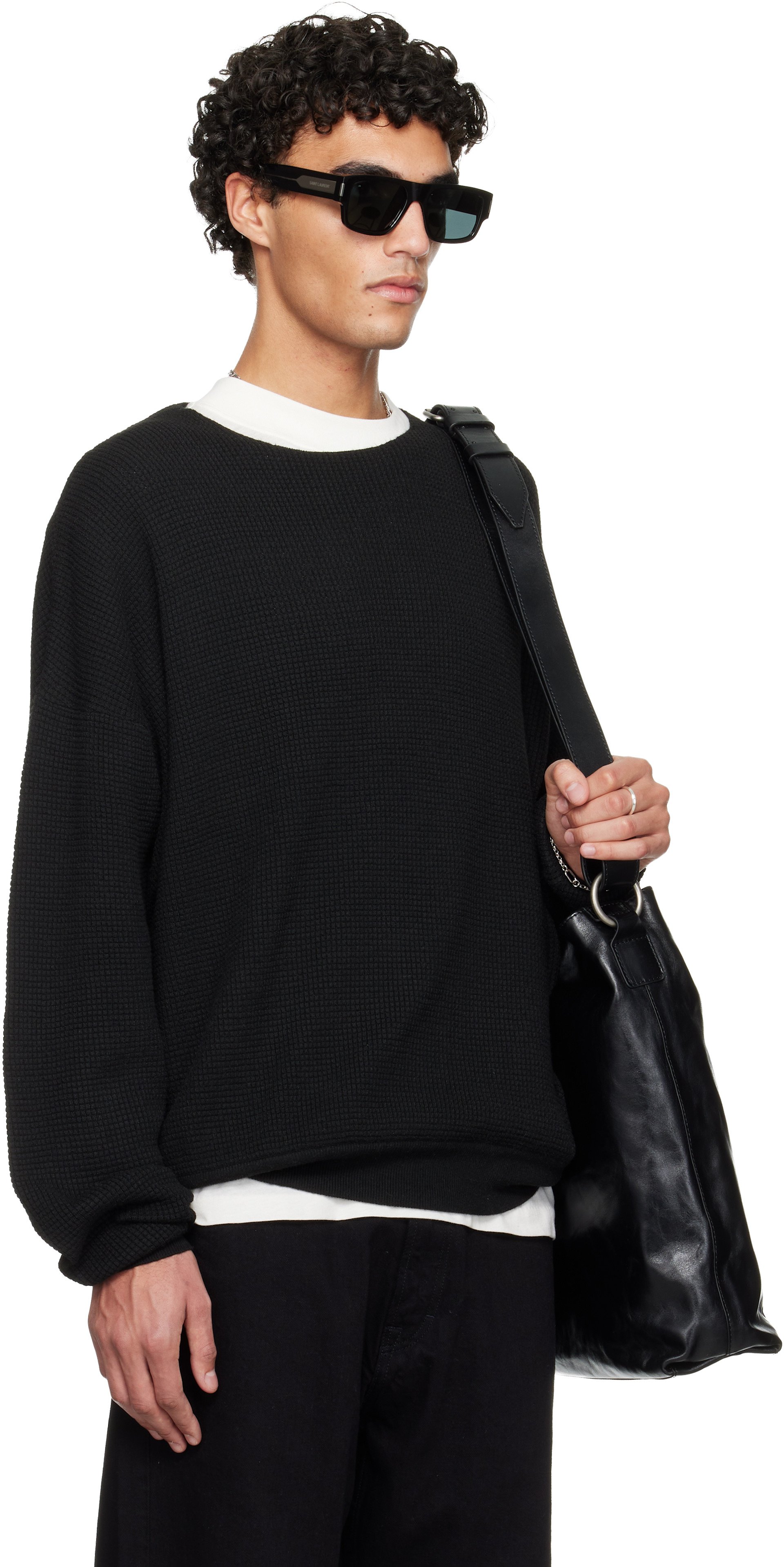 Fear of God ESSENTIALS: Black Holiday Waffle Crewneck 90s Sweater