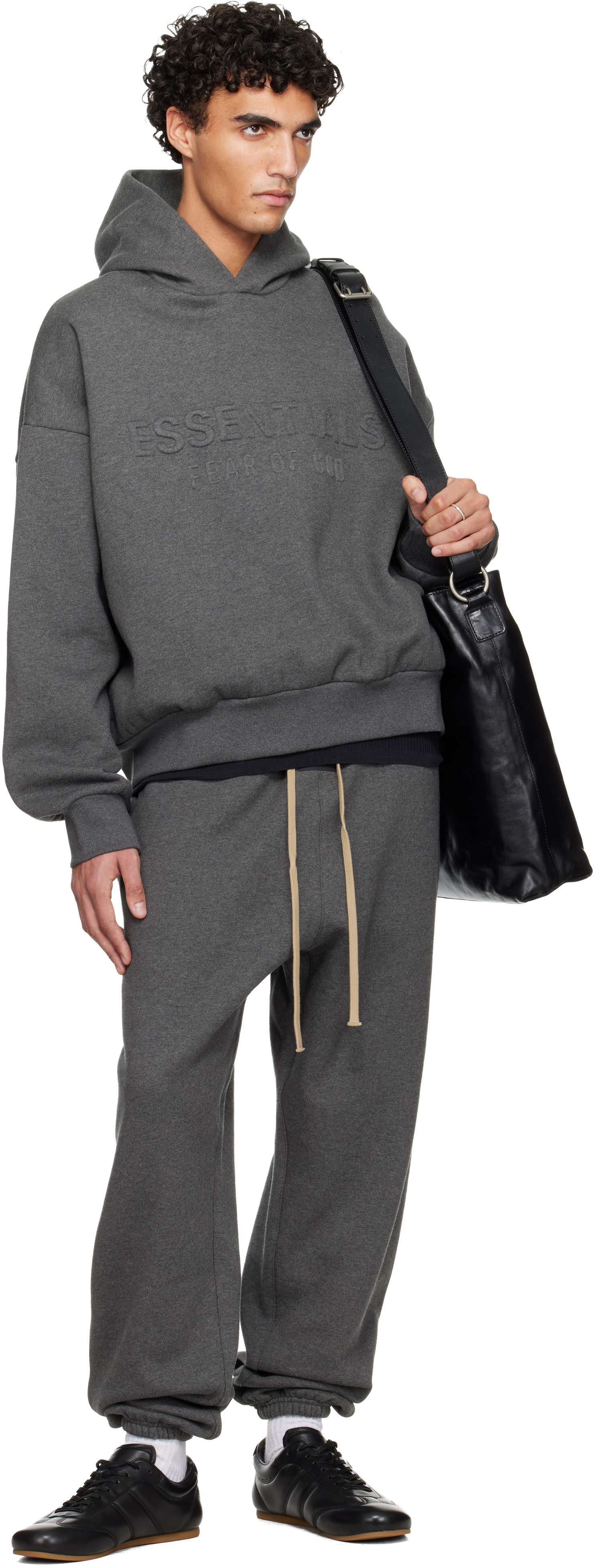 Fear of God ESSENTIALS - Pull à capuche gris à logo gaufré - Holiday