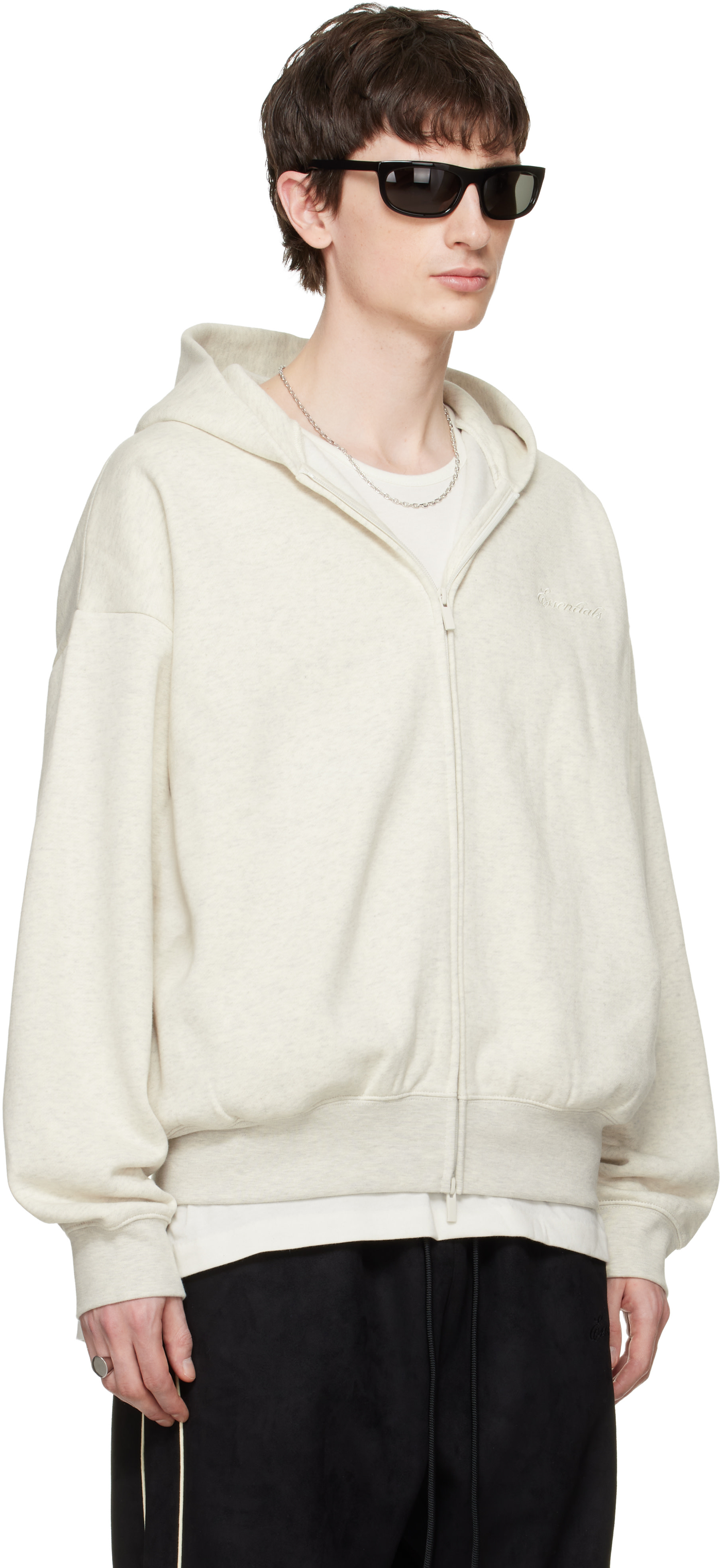 Fear of God ESSENTIALS - Pull à capuche gris à glissière et à logo
