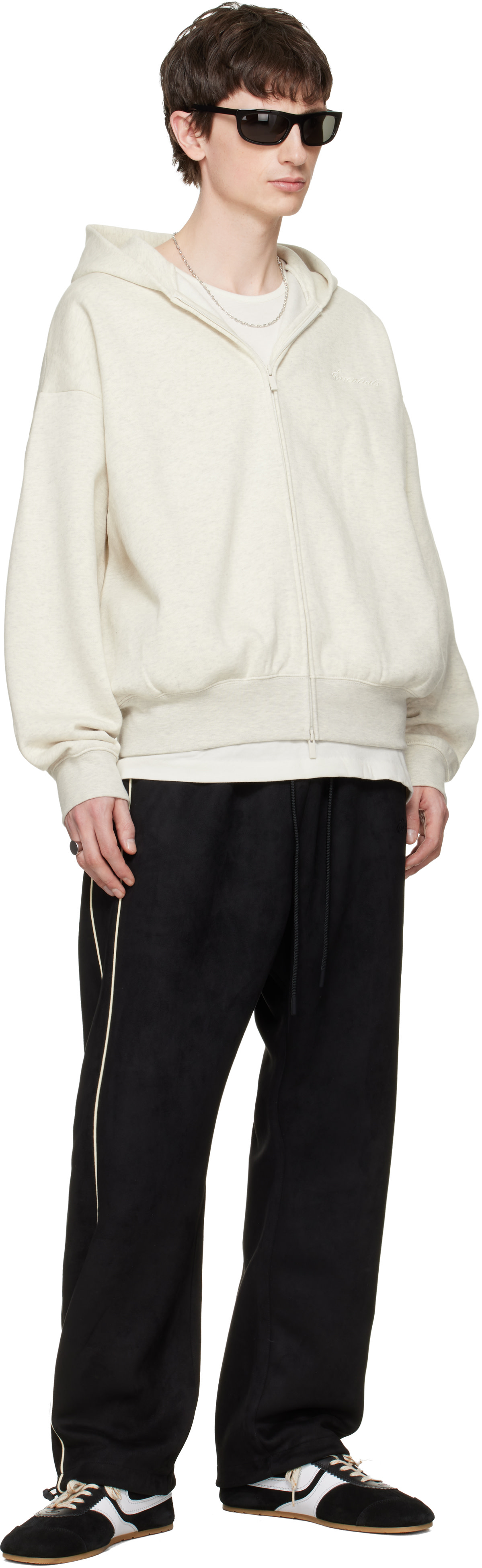 Fear of God ESSENTIALS - Pull à capuche gris à glissière et à logo
