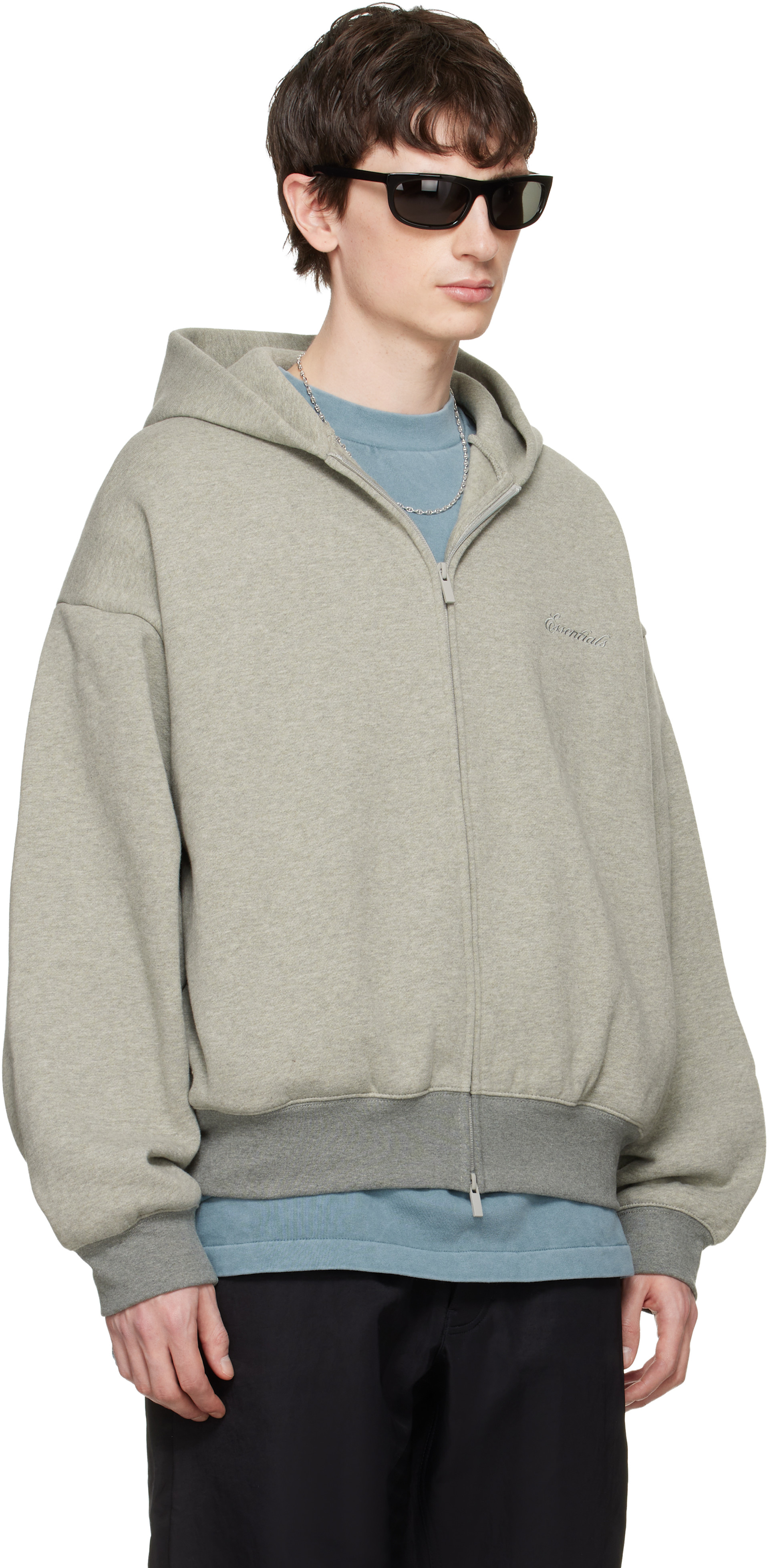 Fear of God ESSENTIALS - Pull à capuche gris à glissière et à logo
