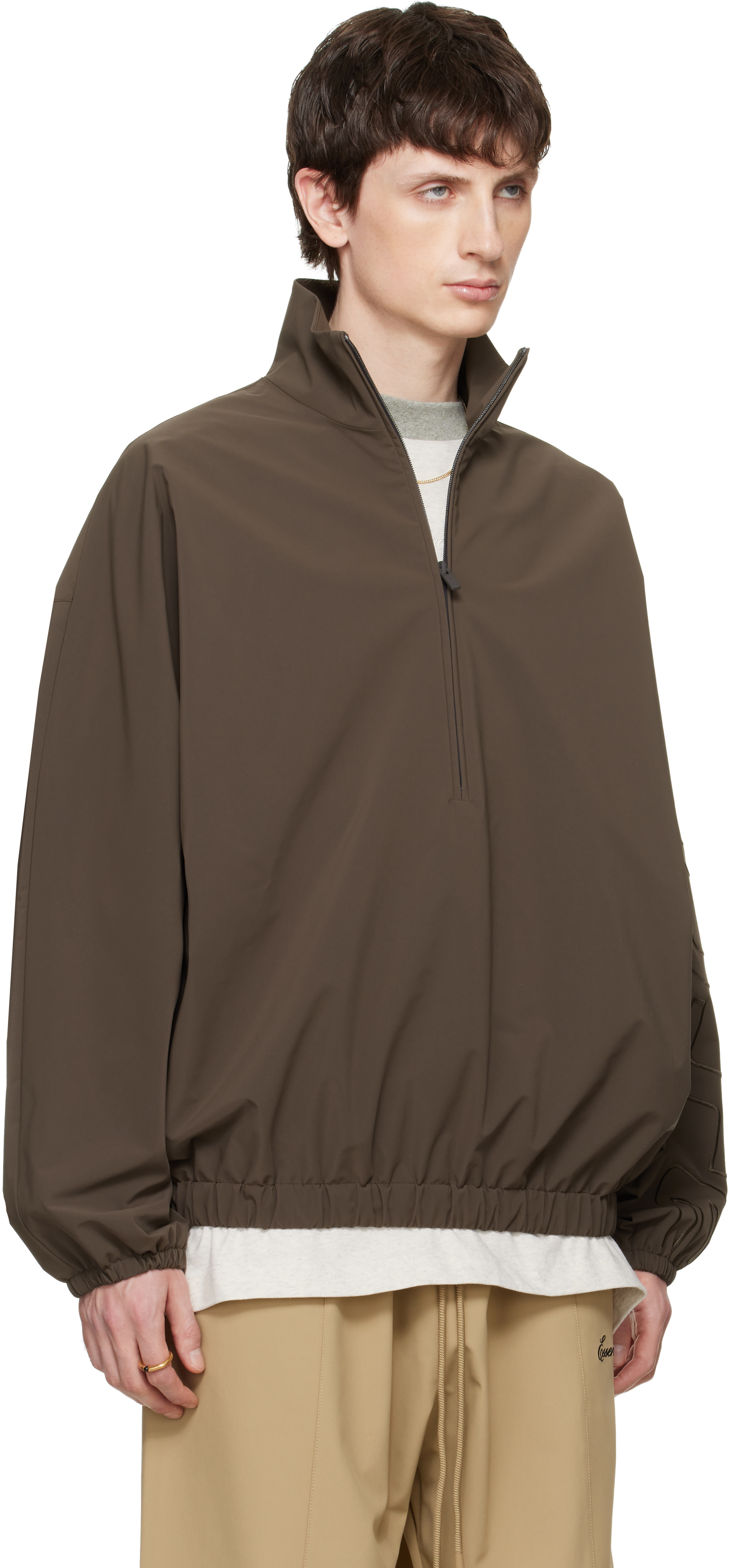 Fear of God ESSENTIALS: Brown Active Trace Half Zip Track Jacket