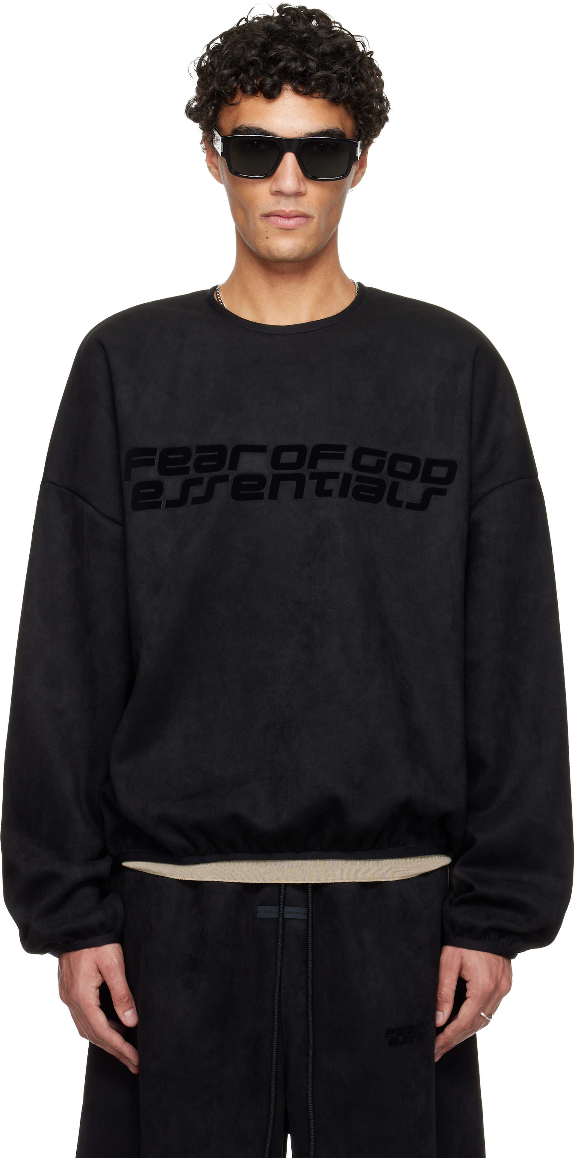 Fear of God ESSENTIALS: Black Holiday Modern Crewneck Faux-Suede