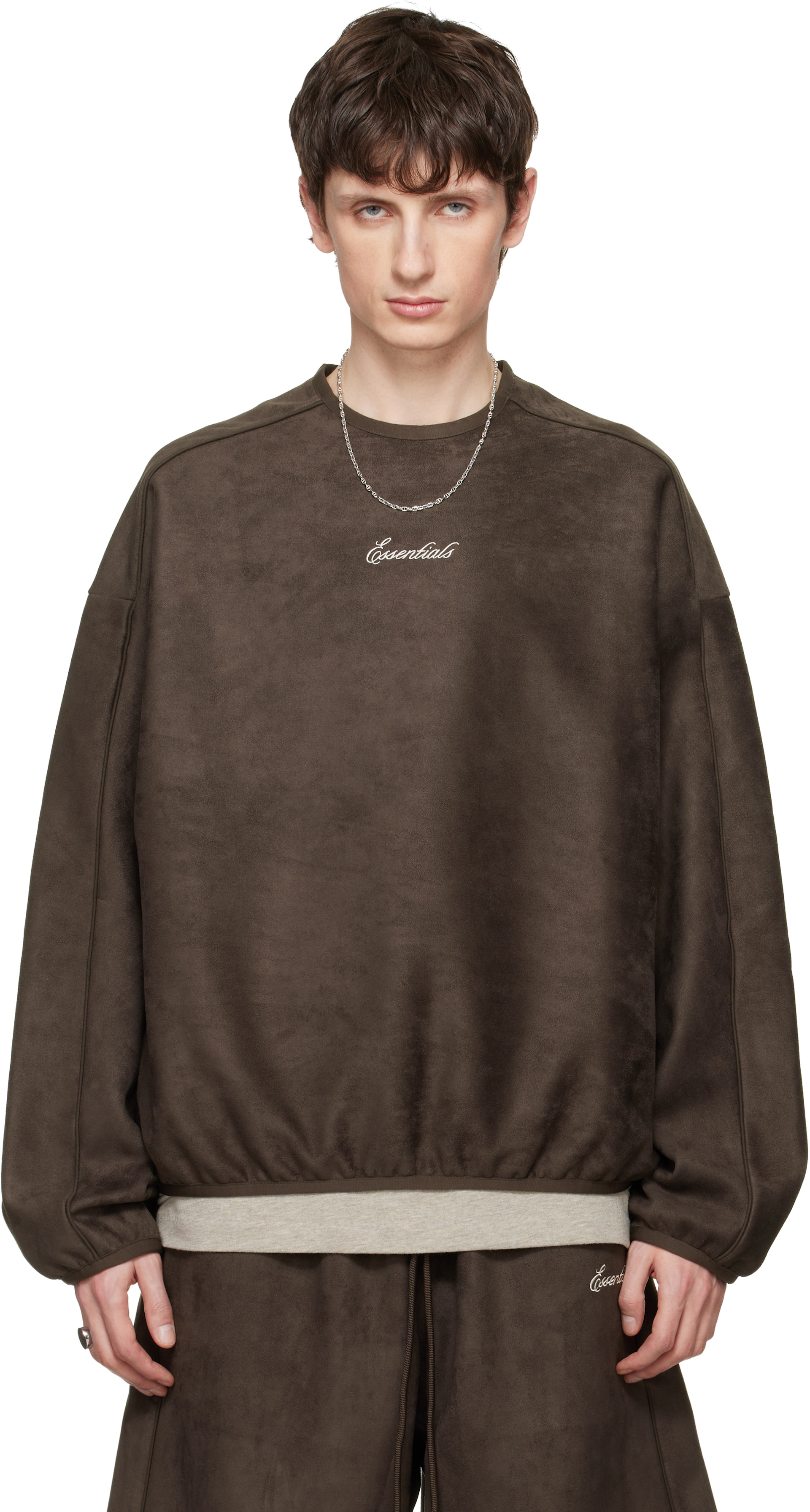 Fear of God ESSENTIALS - Pull molletonné brun en suède synthétique à coupe moderne et à logo