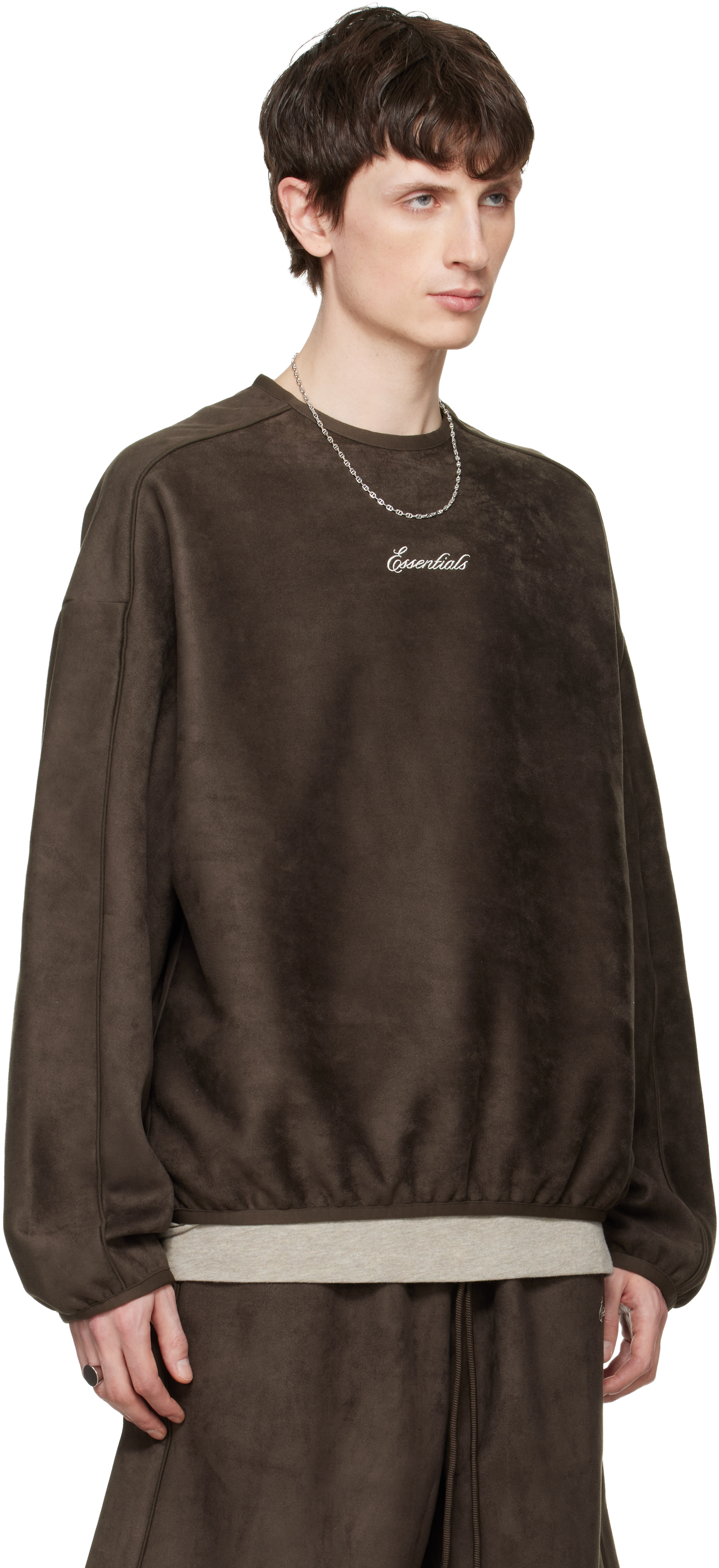 Fear of God ESSENTIALS - Pull molletonné brun en suède synthétique à coupe moderne et à logo