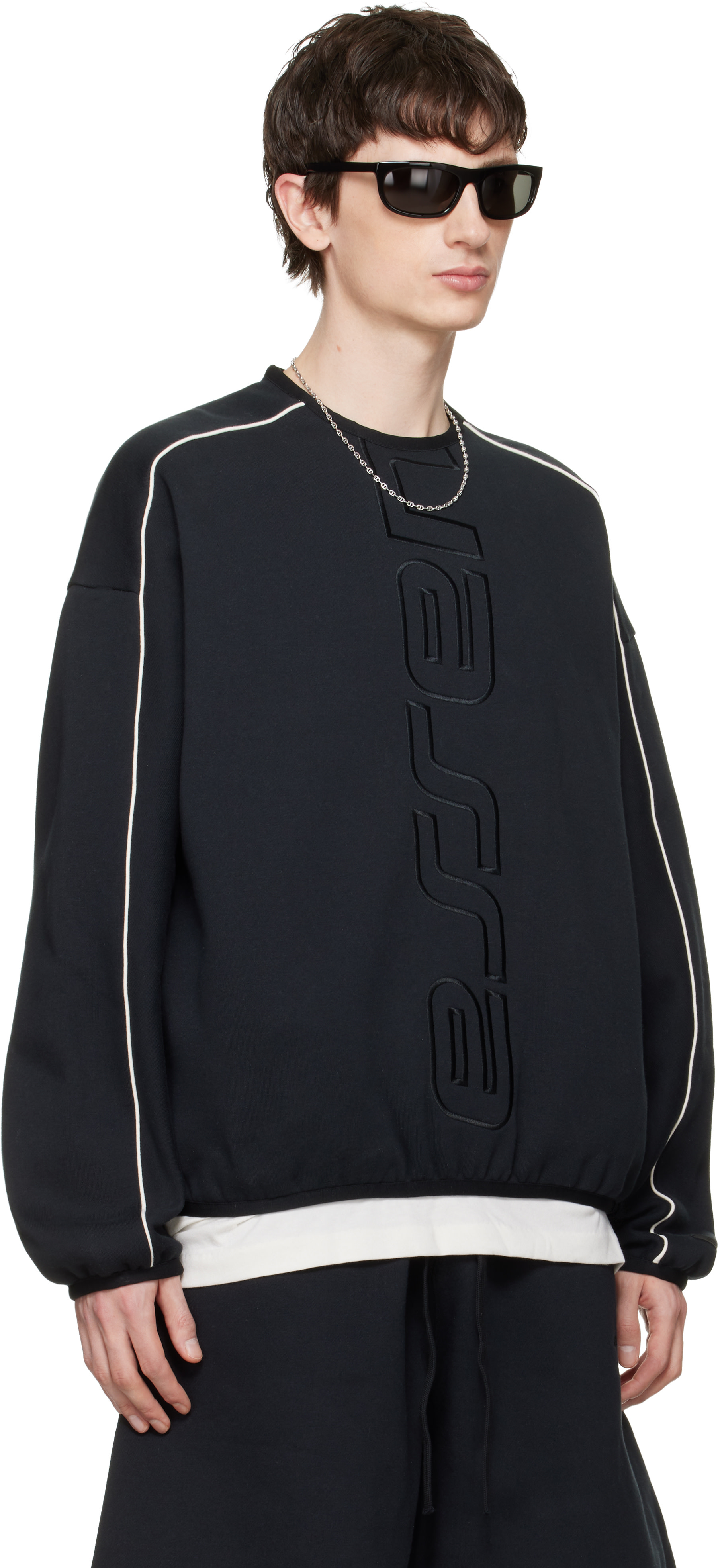 Fear of God ESSENTIALS - 블랙 액티브 트레이스 모던 크루넥 스웨트셔츠