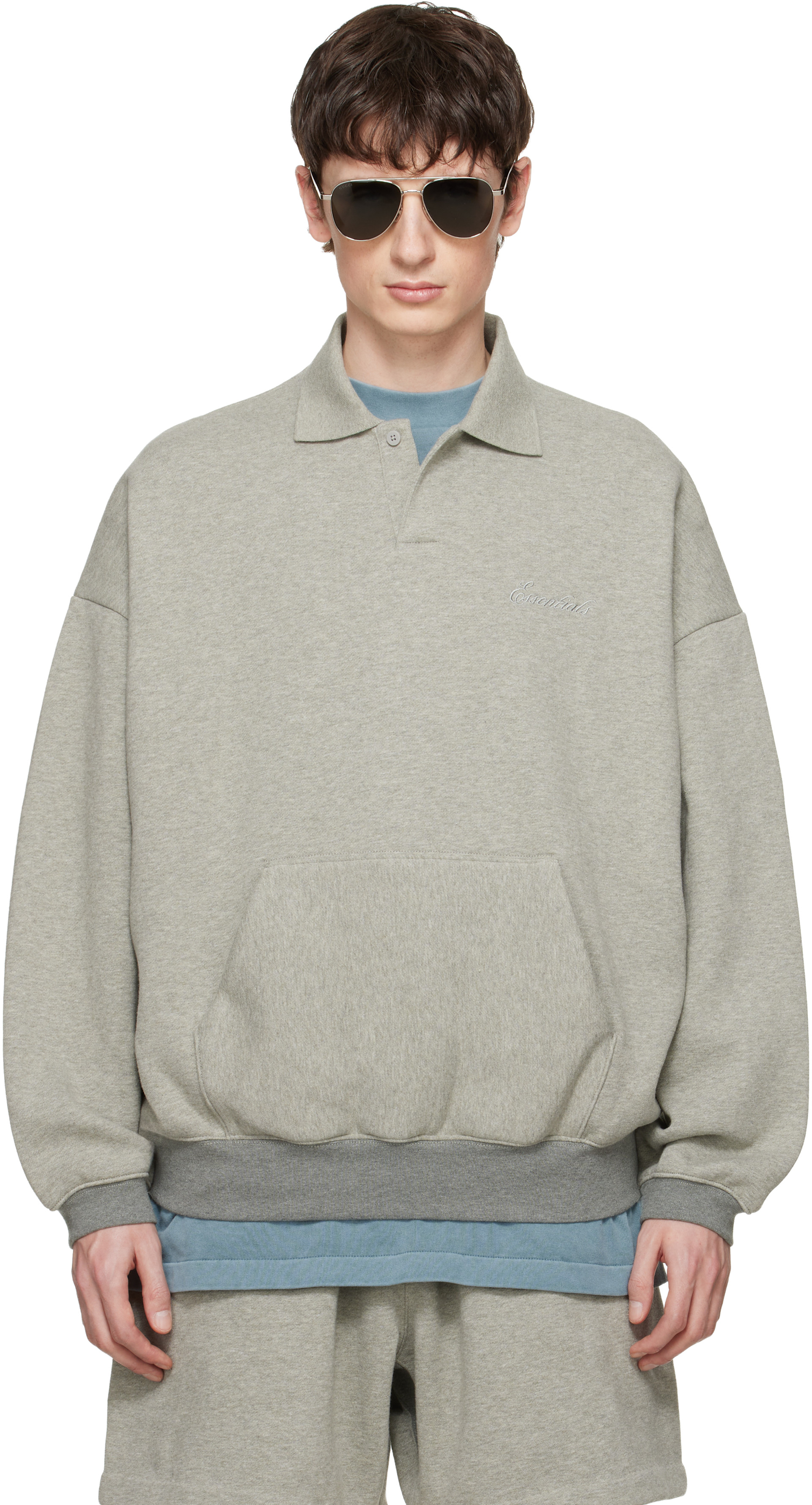 Fear of God ESSENTIALS - 그레이 시그니처 90s 폴로 스웨트셔츠