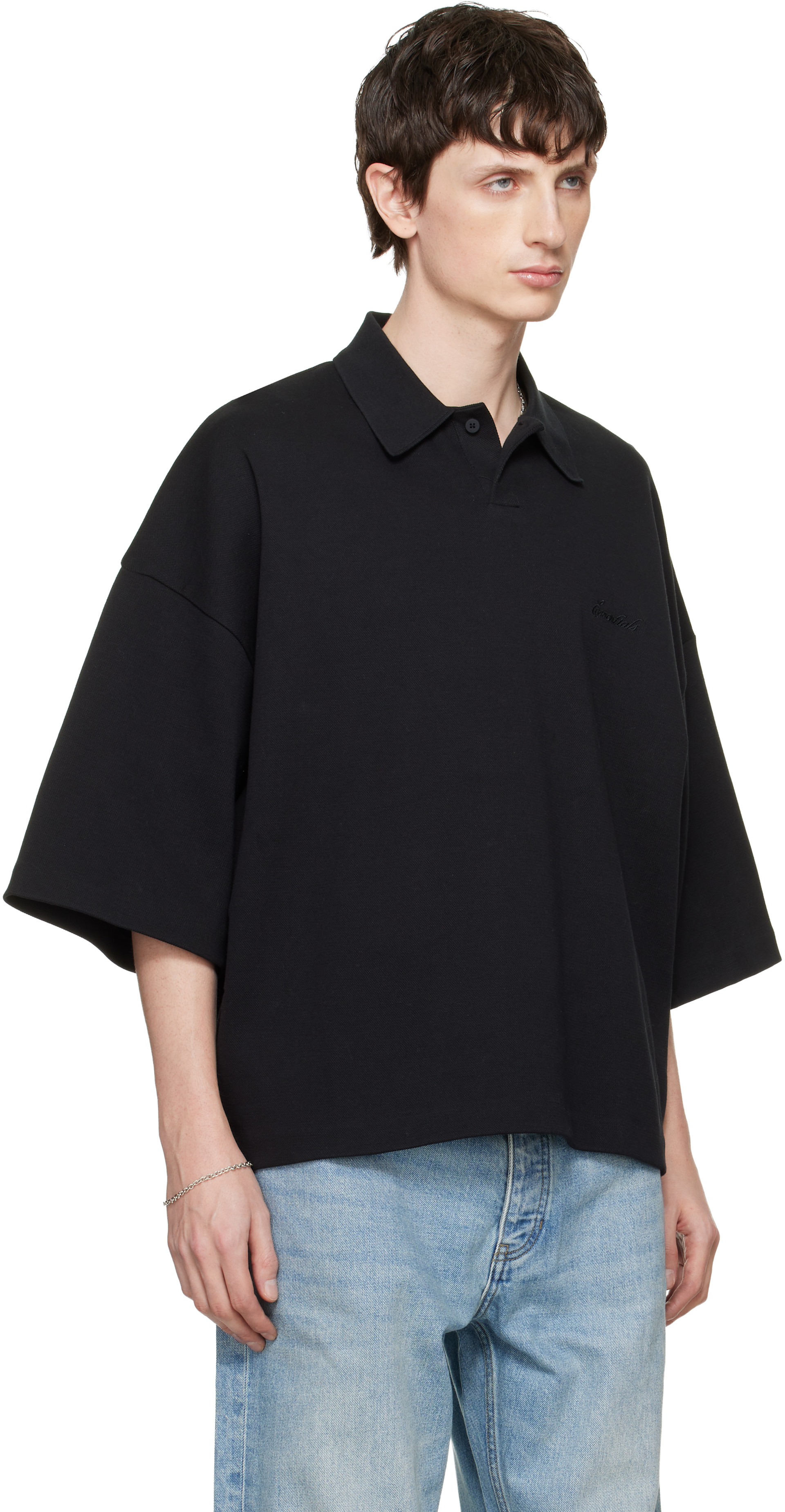 Fear of God ESSENTIALS: Black Signature 90s Cropped Polo | SSENSE