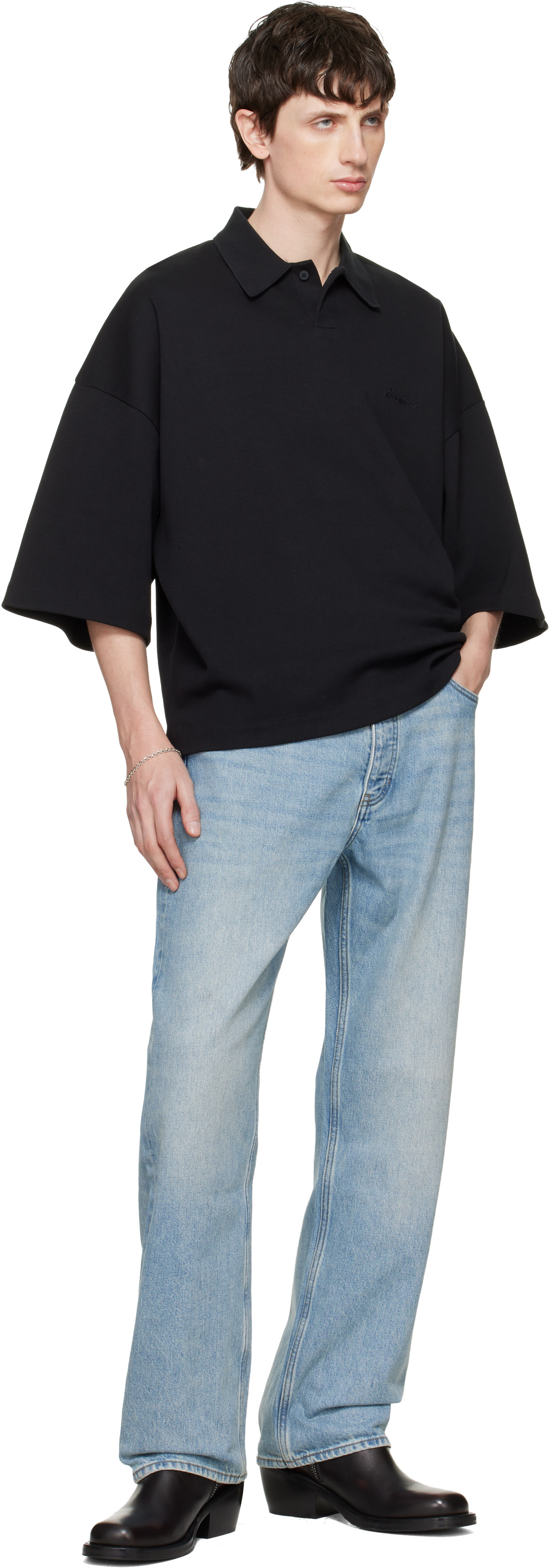 fear of god 24ss ESSENTIALS ポロシャツ Fear of God ESSENTIALS: ブラック Signature 90s Cropped ポロシャツ